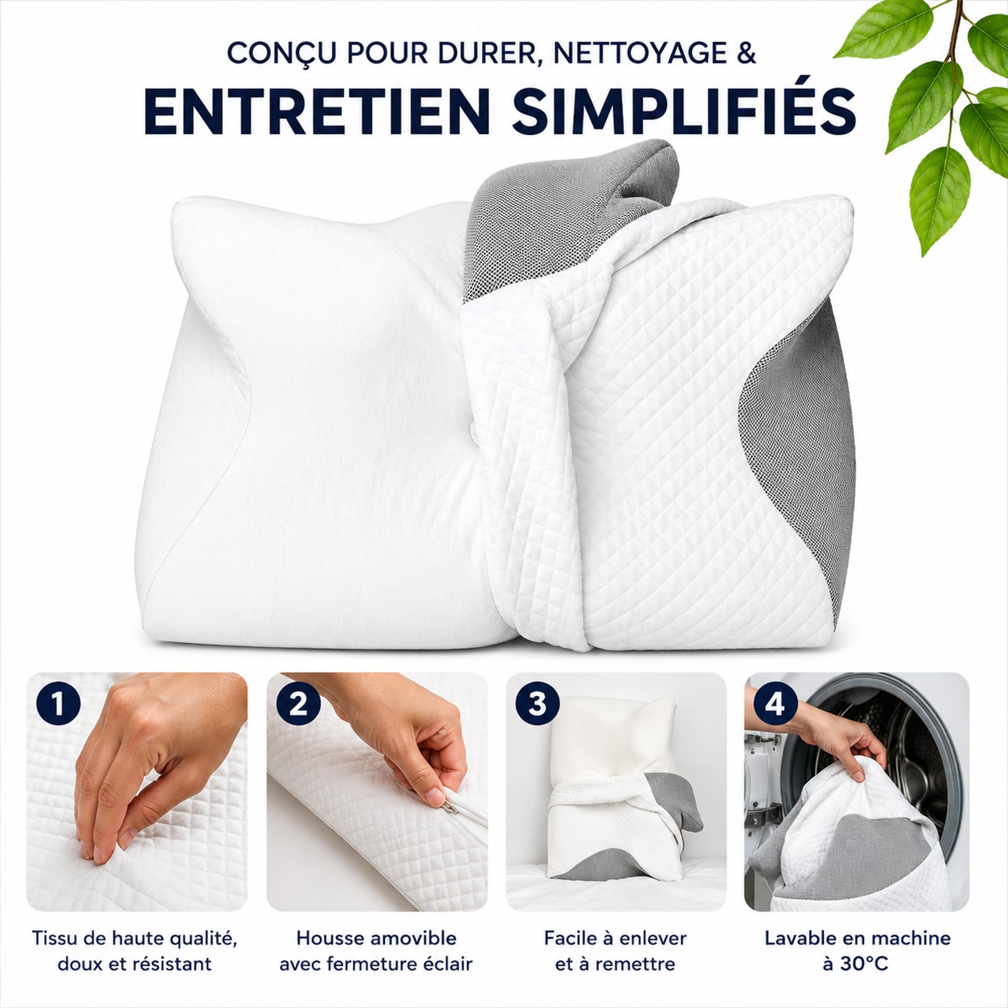 ByDar Oreiller Hanna 2 en 1 - Cervical Ergonomique, Mousse Mémoire de Forme, Orthopédique, Soutien Cou et Nuque, 2 Housses Lavables, pour Dormir Dos, Côté et Ventre