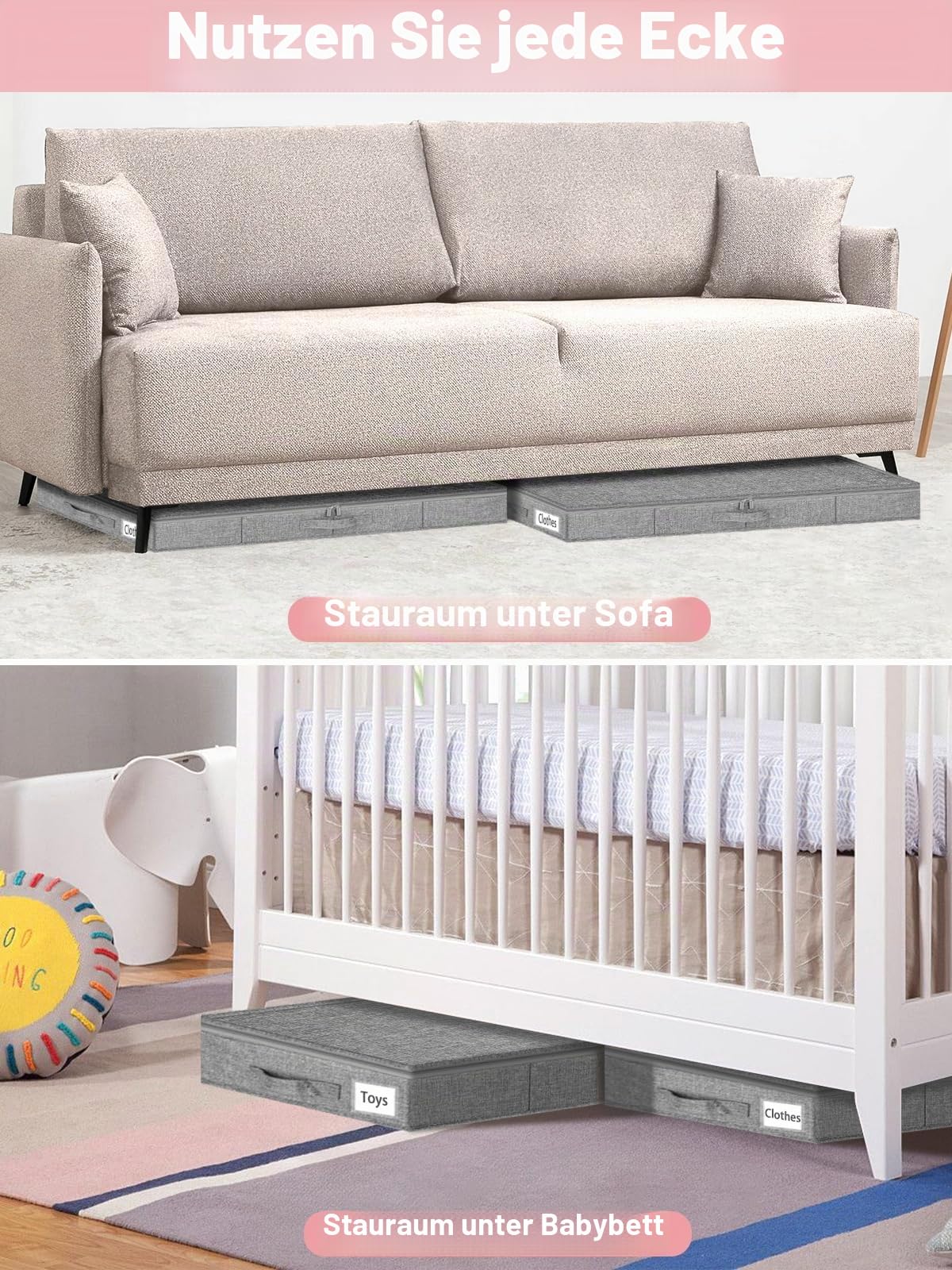 Unterbett-Aufbewahrungsbehälter mit niedrigem Profil, 10,2 cm hoch, Unterbettkommode mit starren Seitenwänden und Boden, flacher Kleideraufbewahrungsbehälter mit Deckel für Couch, Sofa, Schlafsaal, 2