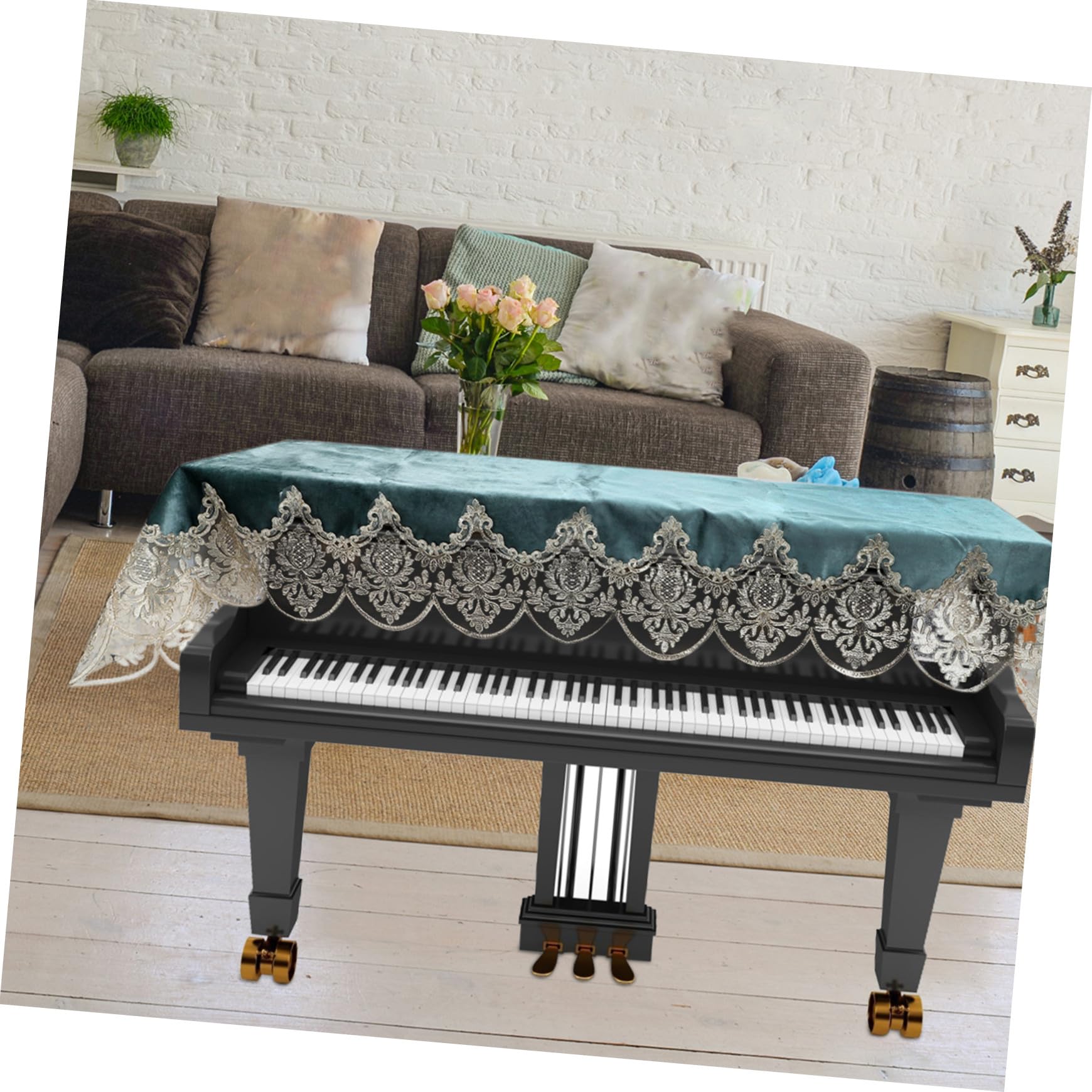 ibasenice Housse Demi-couverture pour Piano Électronique, Motif Dentelle Brodée, Polyester Pliable et Décoratif, Protection Anti-poussière pour Piano
