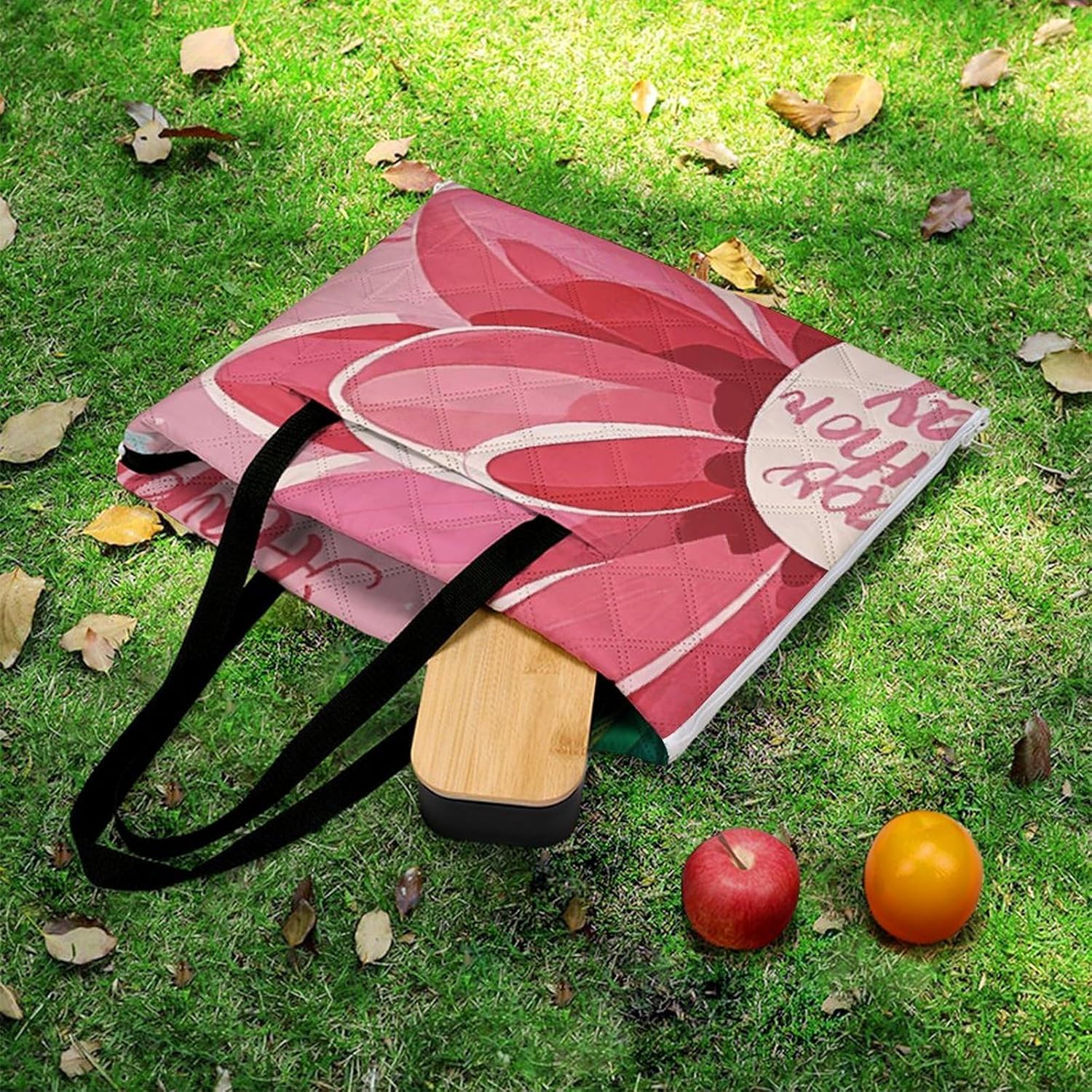 Happy Mother Day Picnic Blanket Zipper Style Waterproof Foldable Outdoor,Picnic Mat Foldable As A Shopping Bag for Ladies, Portable Outdoor Blanket for Camping