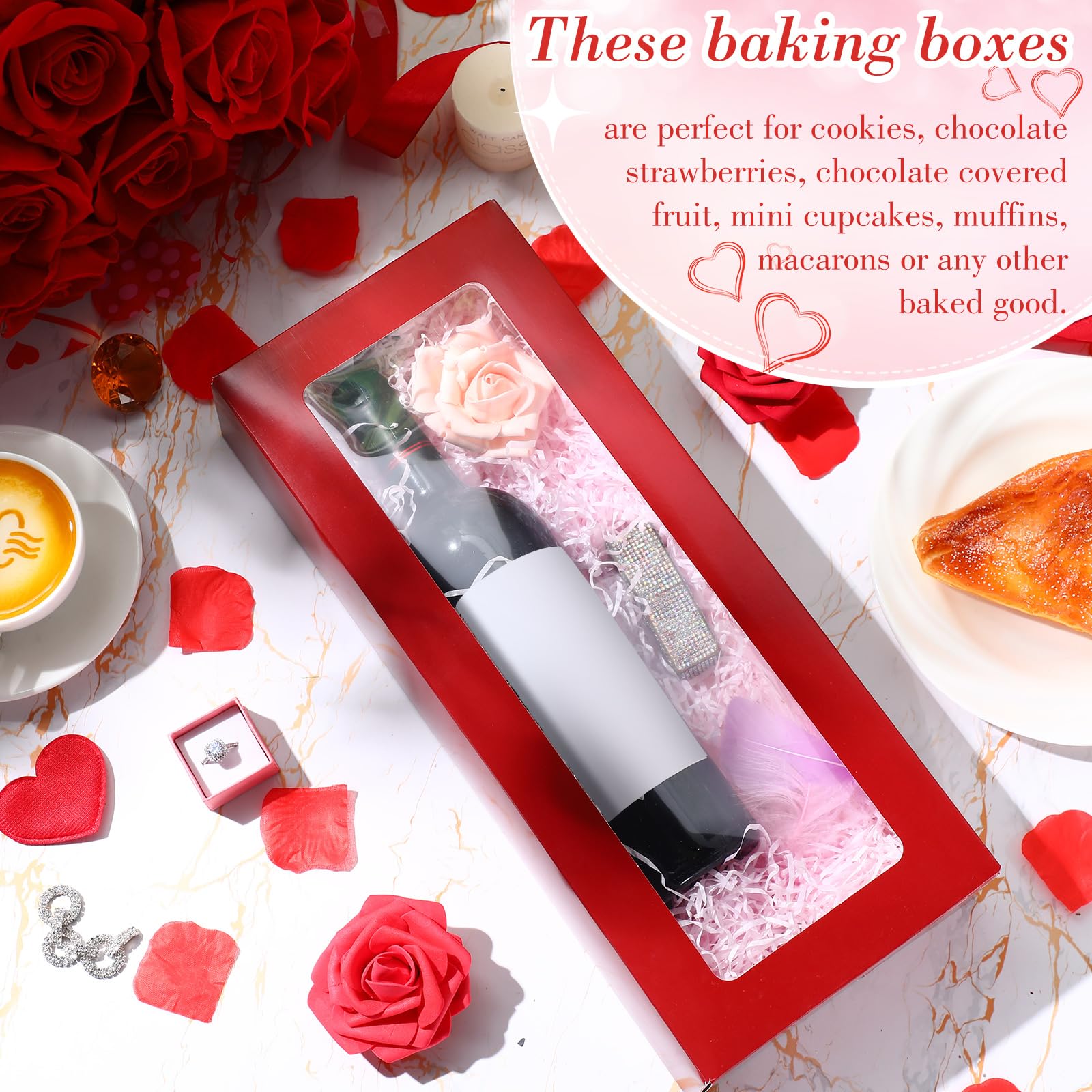 Thenshop 50 cajas de panadería con ventana de 16 x 6.5 x 2.75 pulgadas de largo, cajas de fresas, cajas de galletas, cajas largas para dulces, cajas de pasteles, postres, recipientes de galletas para