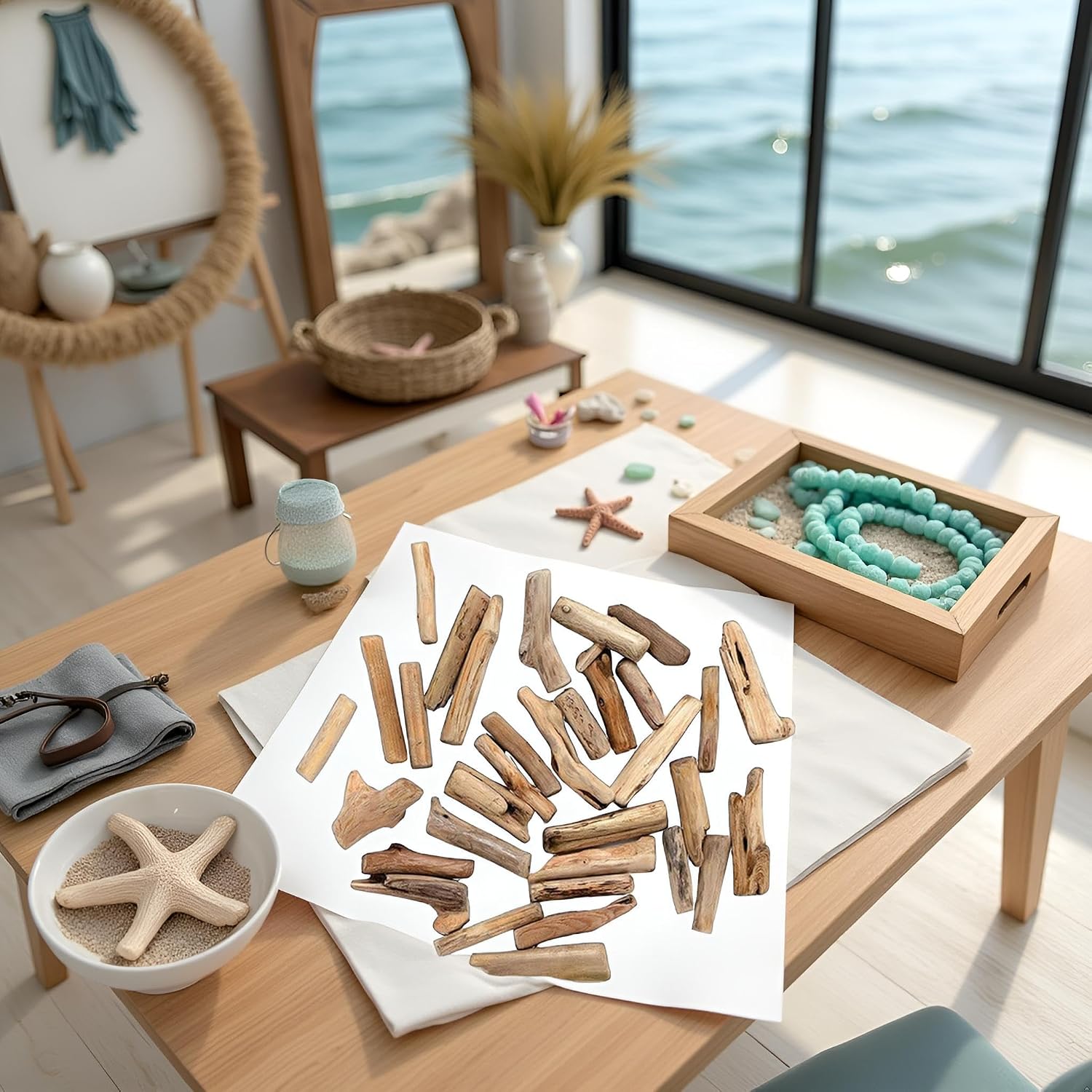 20 Pcs Natural Driftwood Pieces Branch Slices Craft Sticks Beach Decor for for DIY, Driftwood Pieces for Crafts Frames Wreath Surf Art Beach Decor, Craft Supplies