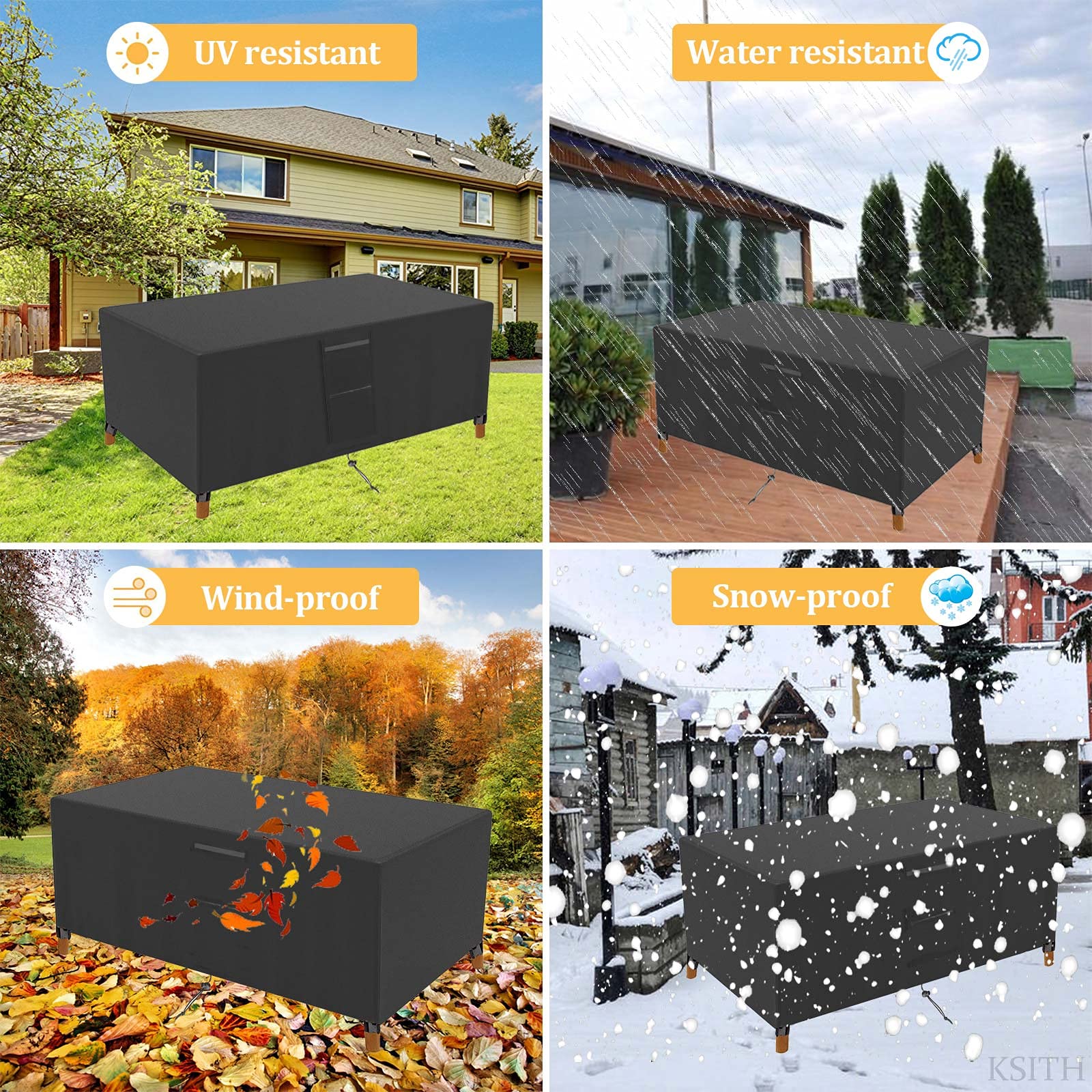 Copertura impermeabile per mobili da giardino con 4 fibbie antivento in tessuto Oxford 420D, resistente, per tavolo, sedia, divano, esterno, nero, 308 x 138 x 89 cm