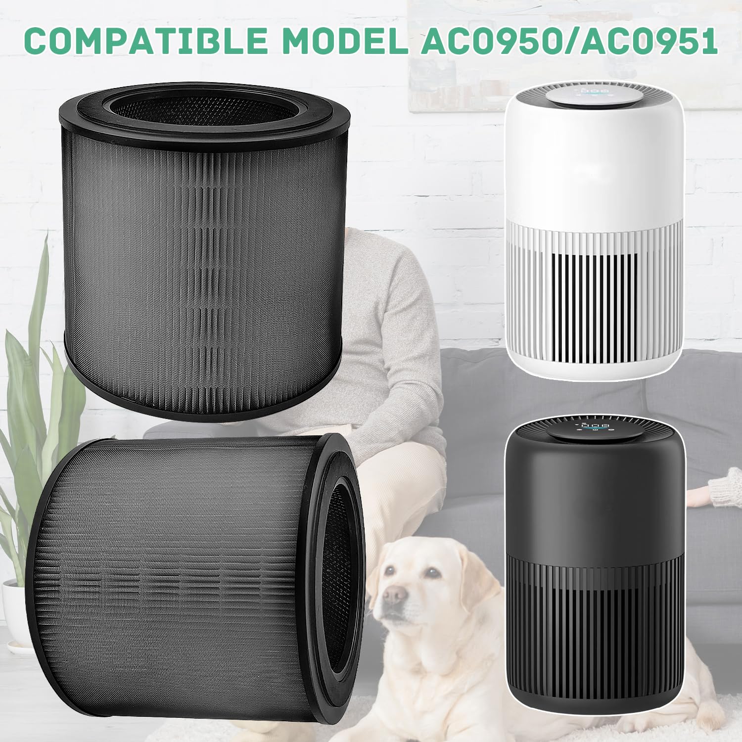 2 Pezzi HEPA Filtri per Philips AC0950 e AC0951, Filtro di Ricambio, Filtrazione ad Alta Efficienza, Aria Pulita, Assorbe Rapidamente Polvere e Capelli, per Casa, Hotel, Ufficio