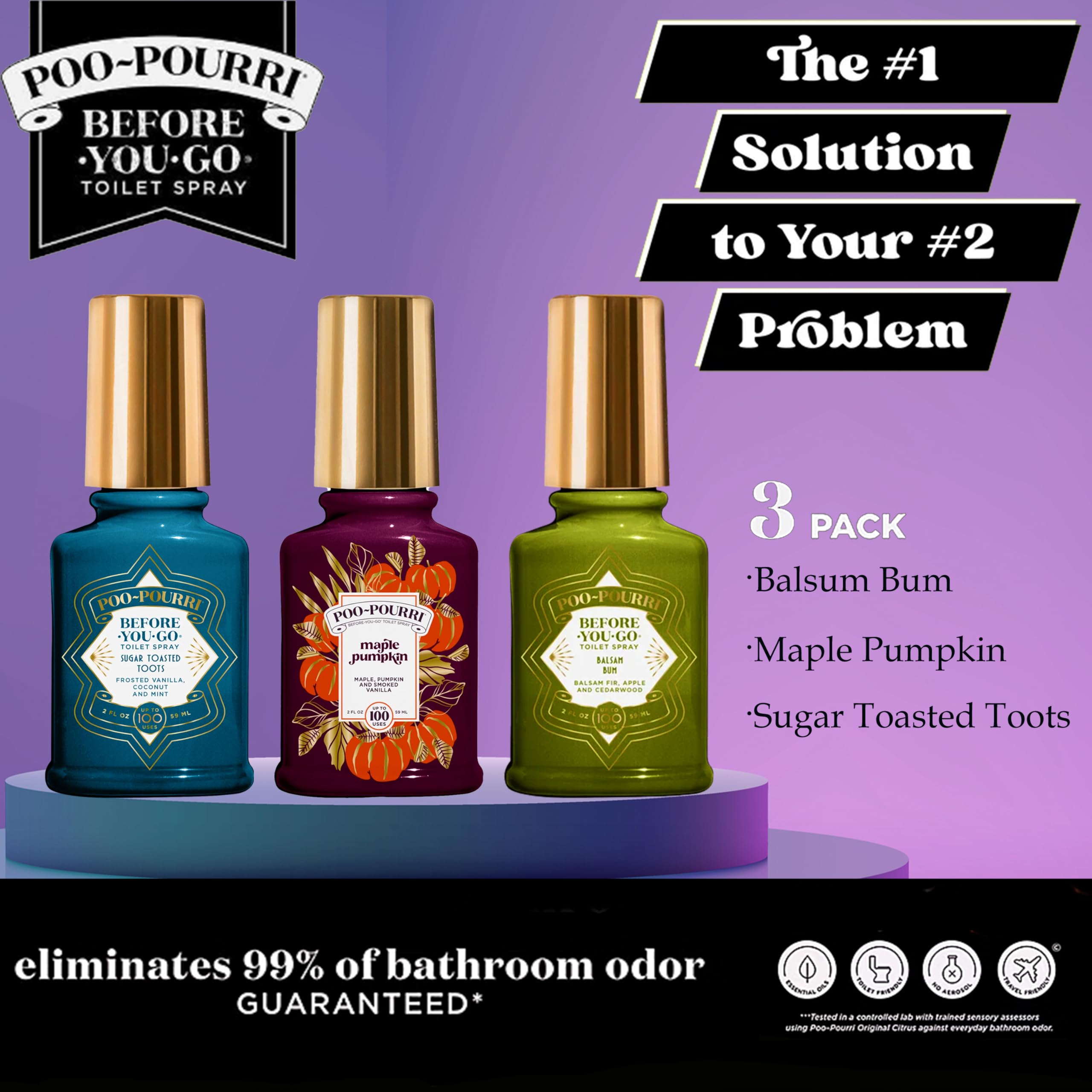 Poo-Pourri Before-You-Go Toilet Spray, Spring 2 Oz Variety Pack– Maple Pumpkin Sugar Toasted Toots and Balsam Bum