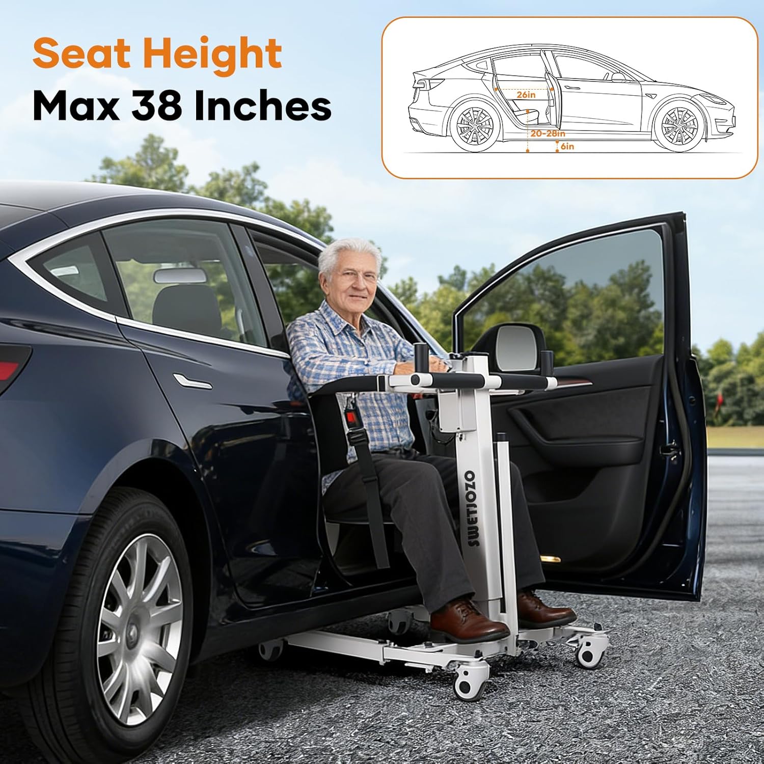 Electric Patient Lift Transfer Chair for Home, Powered Height Adjustment, Foldable Mobility Aid for Bed, Sofa, Toilet and Car Transfers, 300 lb Capacity