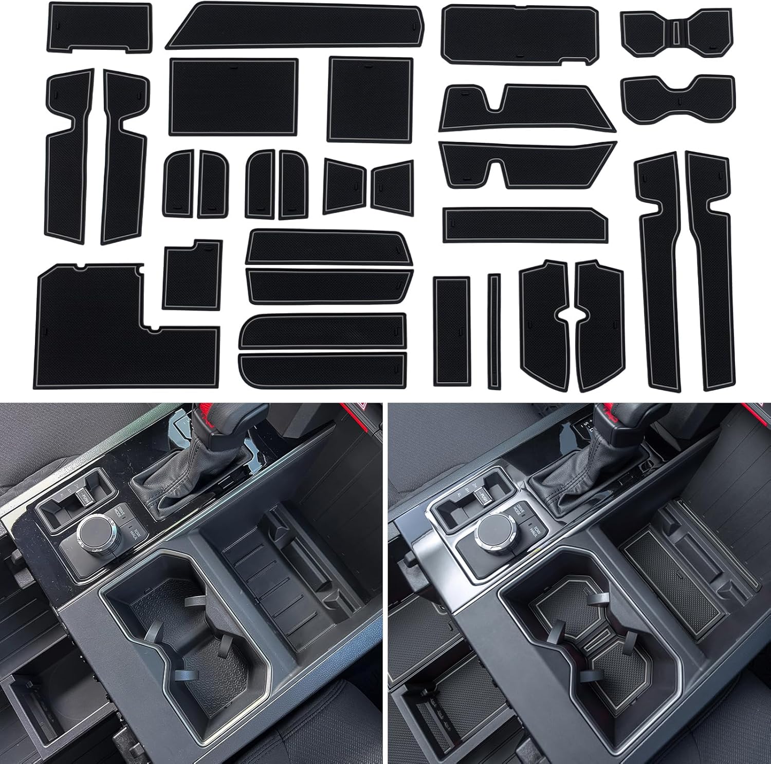 TOPINSTALL Premium Rubber Liners Compatible with 2022-2025 2026 Toyota Tundra Accessories Non-Slip Anti Dust Cup Holder Inserts, Center Console Liner Mats, Door Pocket Pads - 30 PC Set (Gray Trim)