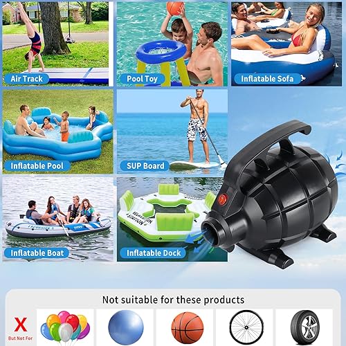 Miniatura 4 de Bomba de aire para inflables, bomba de colchón de aire eléctrica con 4 boquillas, inflador portátil de llenado rápido para campamento al aire libre,
