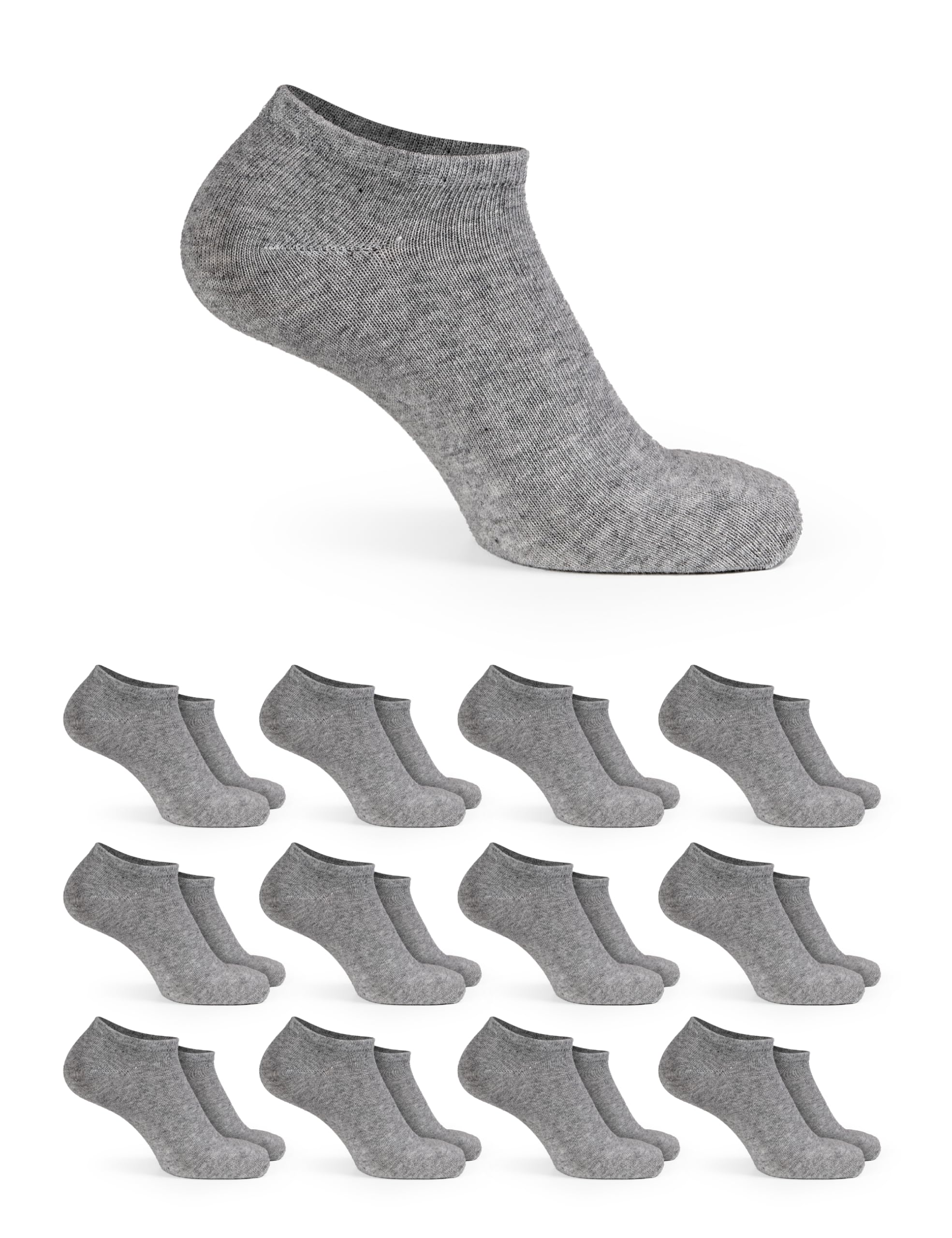 Basic Treasure 12 Paar Graue Sneaker Socken Damen und Herren 35-38, Baumwolle Sneakersocken, Atmungsaktiv, Kurze Halbsocken Unisex, Schwarze, Weiße oder Graue