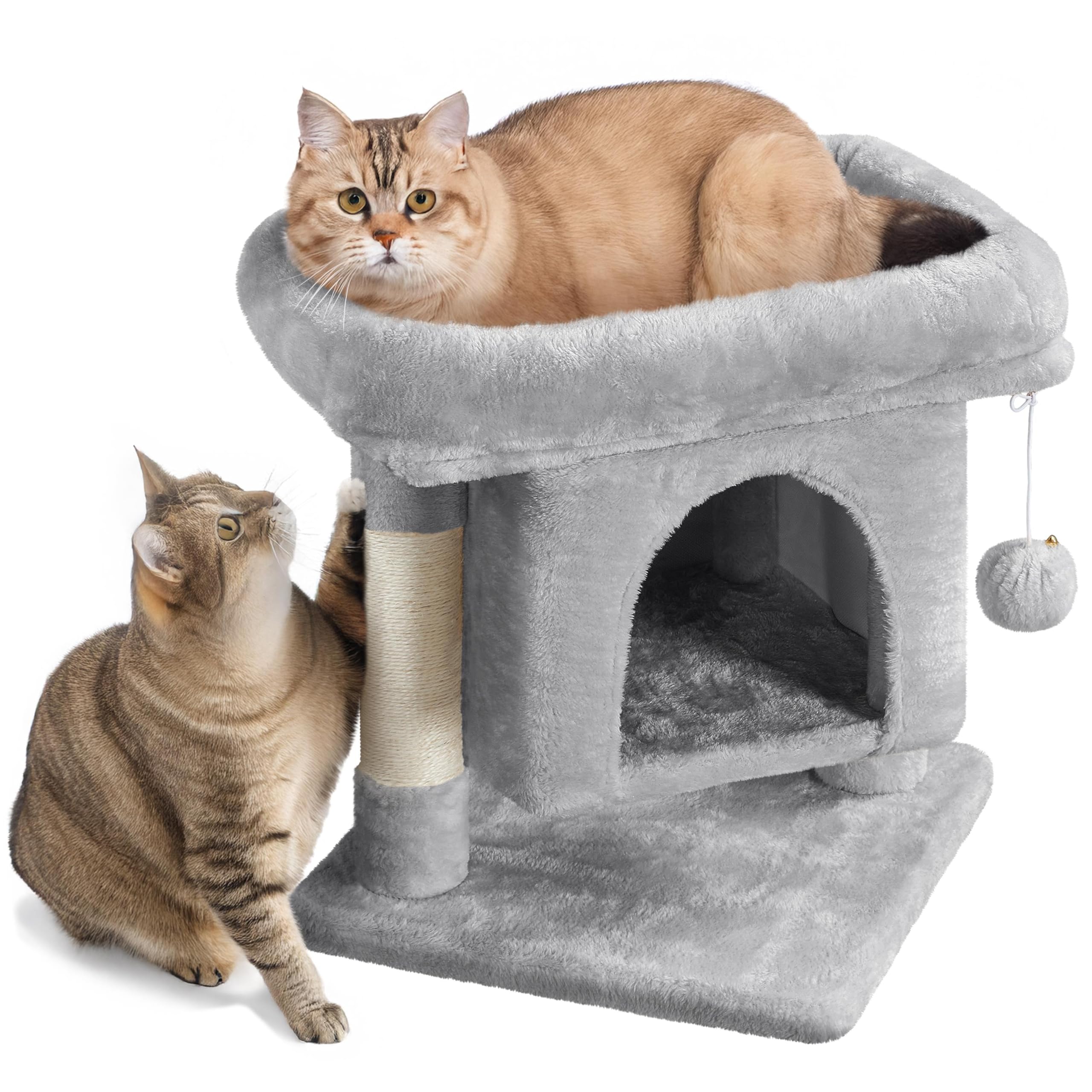 Yaheetech 50cm Basic Cat Tree Tower, Cat Scratching Post w/Oversized Perches, Condo and Hanging Ball, Pet Furniture House for Kittens Pets, Light Grey