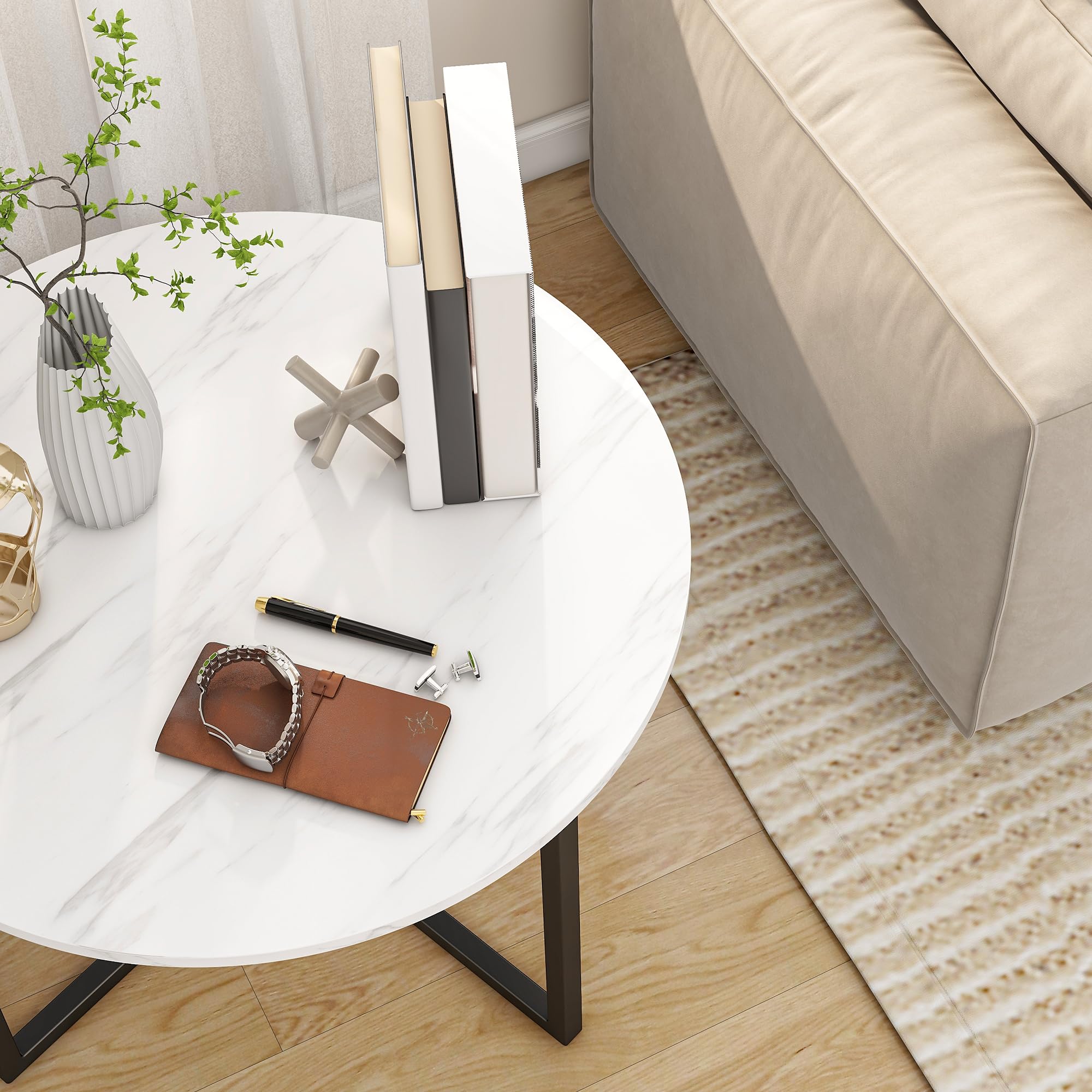 Set 2 Tavolini Da Salotto Rotondi BAKAJI - Design Industriale Con Piano In Legno Noce