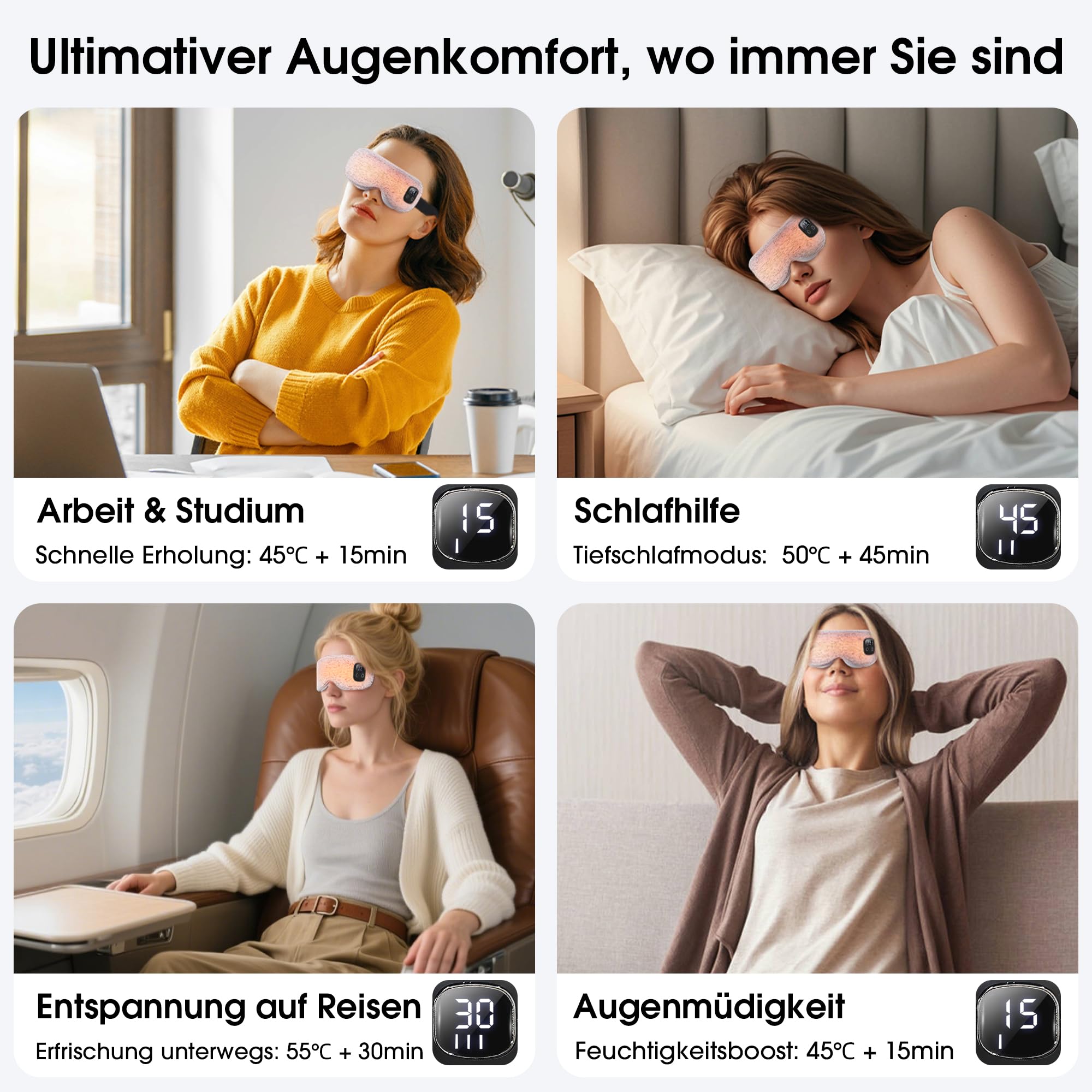 EASICUTI Augenmaske Wärmend, Kabellose WäRme-Augenkompresse Bei Trockenen Augen, Blepharitis & Gerstenkorn, Schlafverbesserung, 4 Temperaturstufen & Timer, Waschbarer Schlafmaske für Herren & Frauen