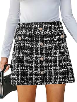 Amazon.com: CUPSHE Women Mini Plaid Skirts Tweed High Waist