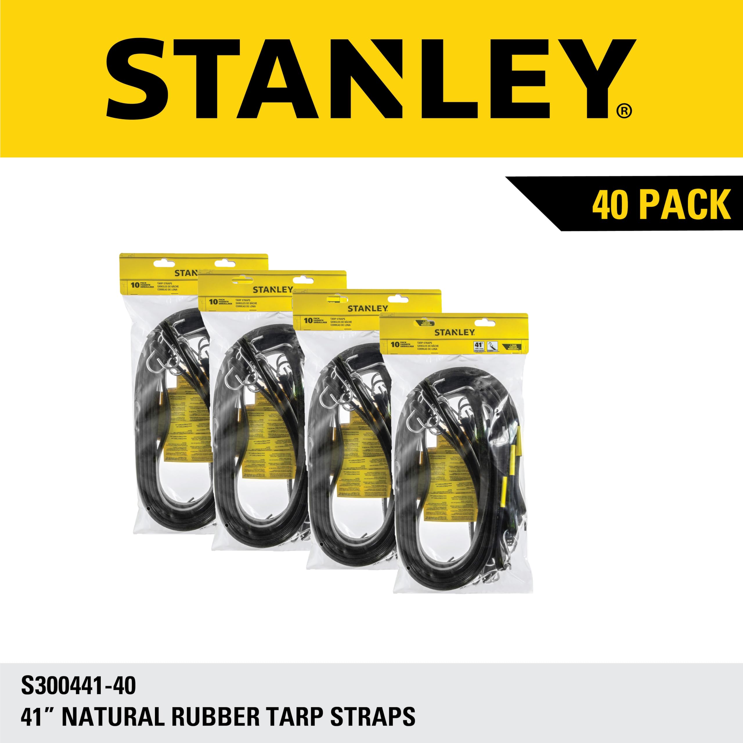 STANLEY S300441 Lot de 40 tendeurs élastiques en Caoutchouc pour Bateau, Camping, Support de Cargaison, Noir, 104,1 cm