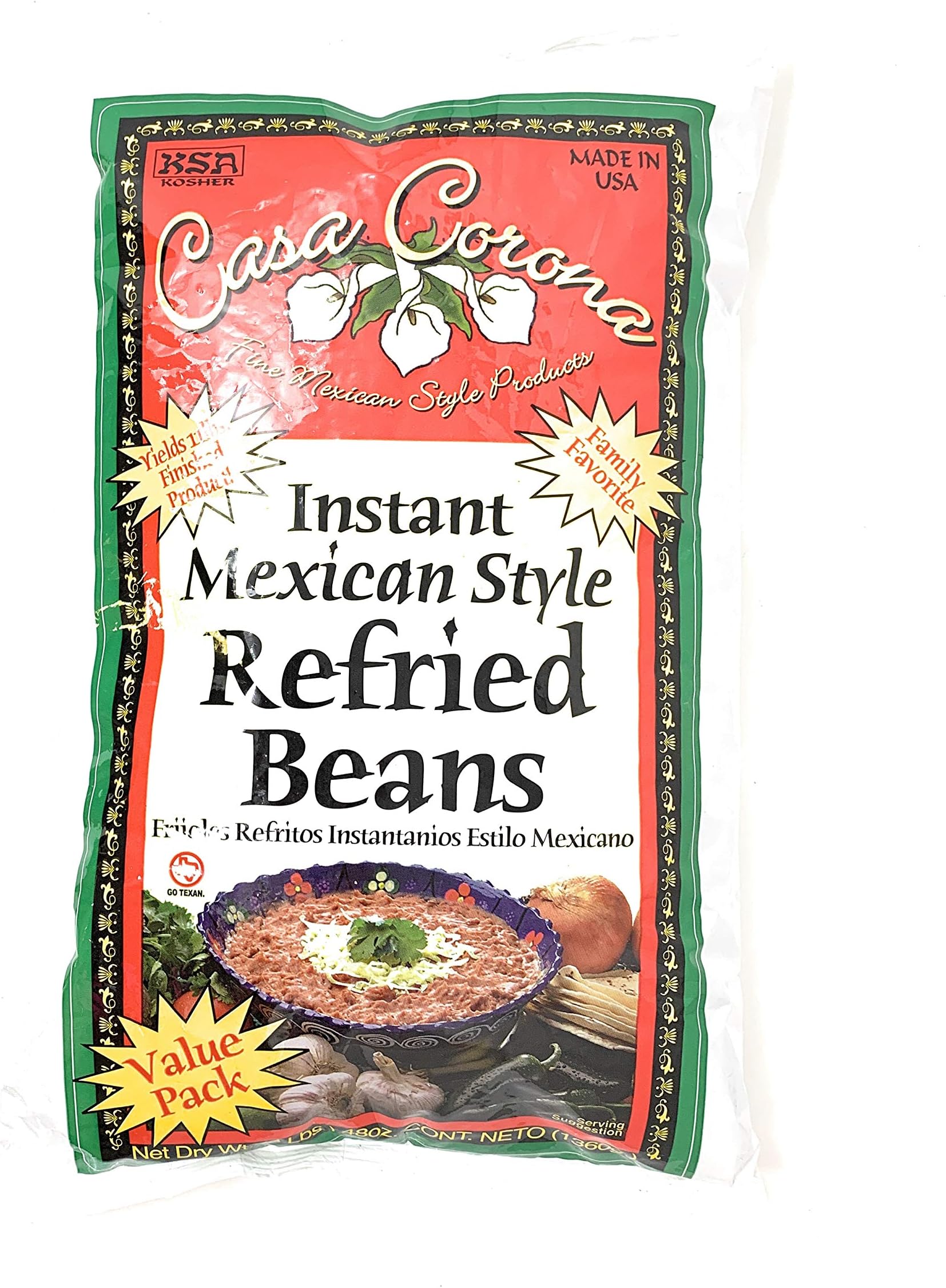 Casa Corona Instant Mexican Style (Refried Beans 3lb Bag)
