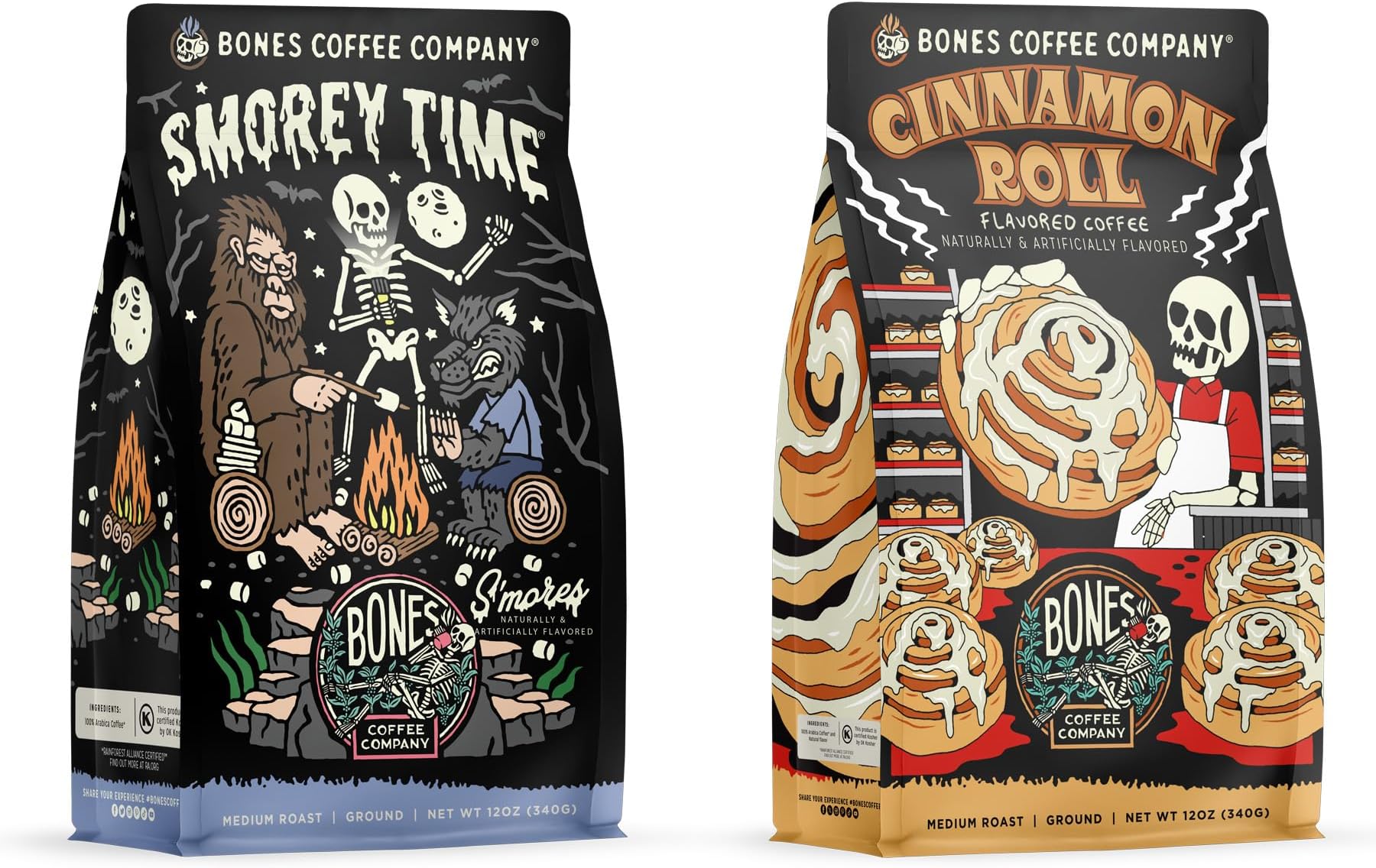 morey Time and Cinnamon Roll 12 oz Ground Coffee, Medium Roast Low Acid Coffee