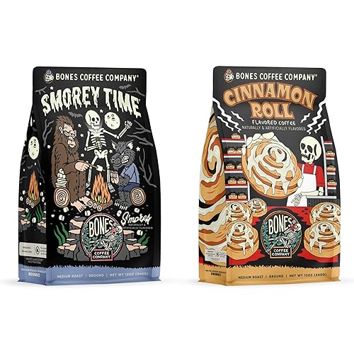 Bones Coffee Company S'morey Time and Sinn-O-Bunn Café molido de 12 onzas, café molido de tostado medio y bajo en ácido