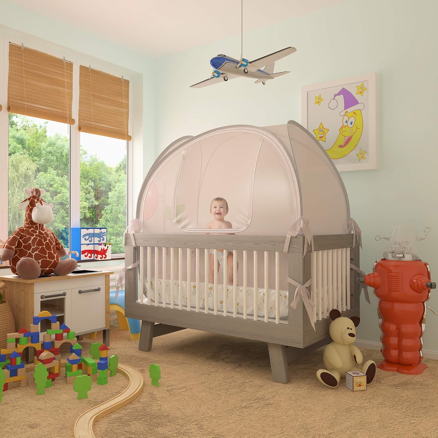 Nahbou Baby Crib Tent - Crib Canopy: Net Cover Crib Tent to Keep Baby from Climbing Out and Safety Crib Tent to Keep Cats Out. Popup Crib Net and Crib Cover Protects Against Mosquito Bites & Toddlers : Baby