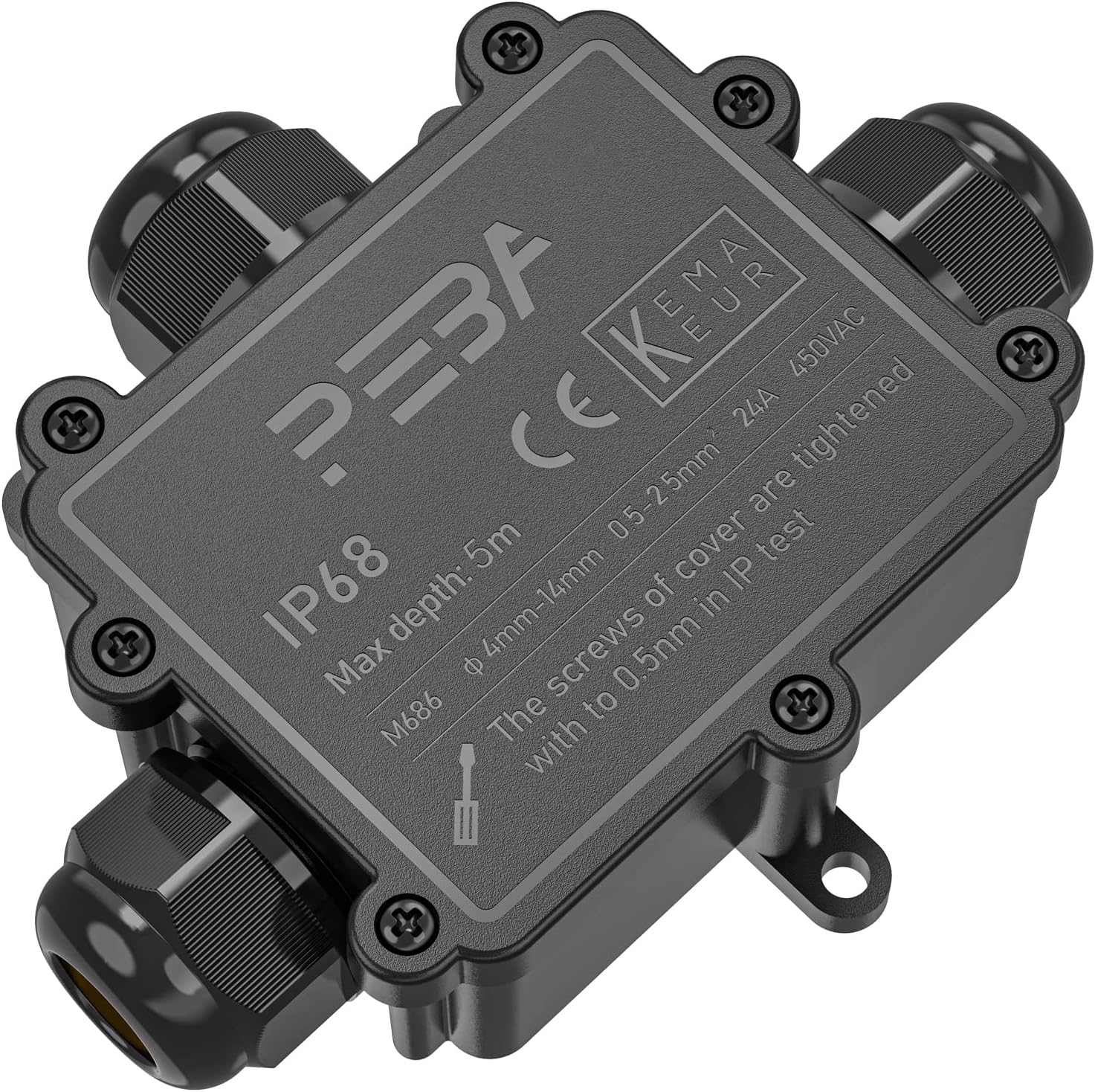 Outdoor Junction Box Waterproof Small Electrical Boxes with Cover IP68 Plastic 3 Way Cable Connectors with Terminal External Sleeve Coupler for 0.16inch-0.55inch Diameter Wire,T Form,Black