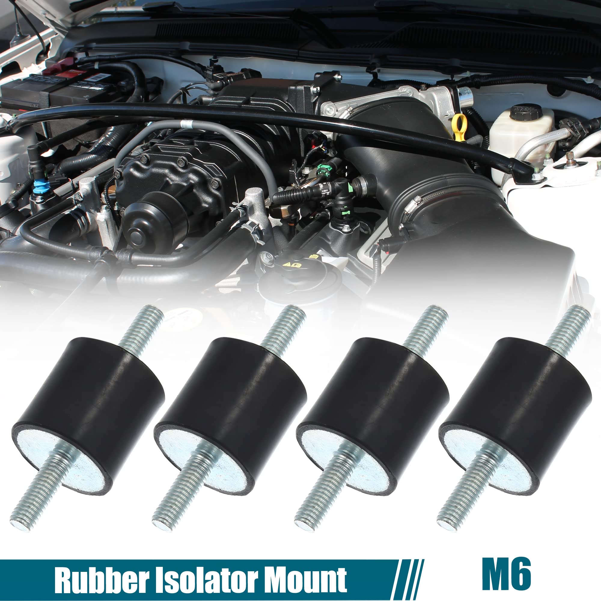 A ABSOPRO Support Anti Vibrations 4Pcs M6 25x25mm Pour Moteur Voiture | Noir, Métal, 25x25mm, Filetage M6 Longueur 18mm, Usage: Compresseurs Air, Pompes Eau