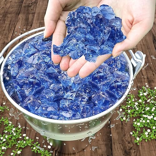 Vista 269 de Grisun Vidrio ignífugo para cuenco de fuego, 1/2 pulgada de alto, 10 libras, brillo reflectante, rocas de vidrio templado para gas natural o Verde