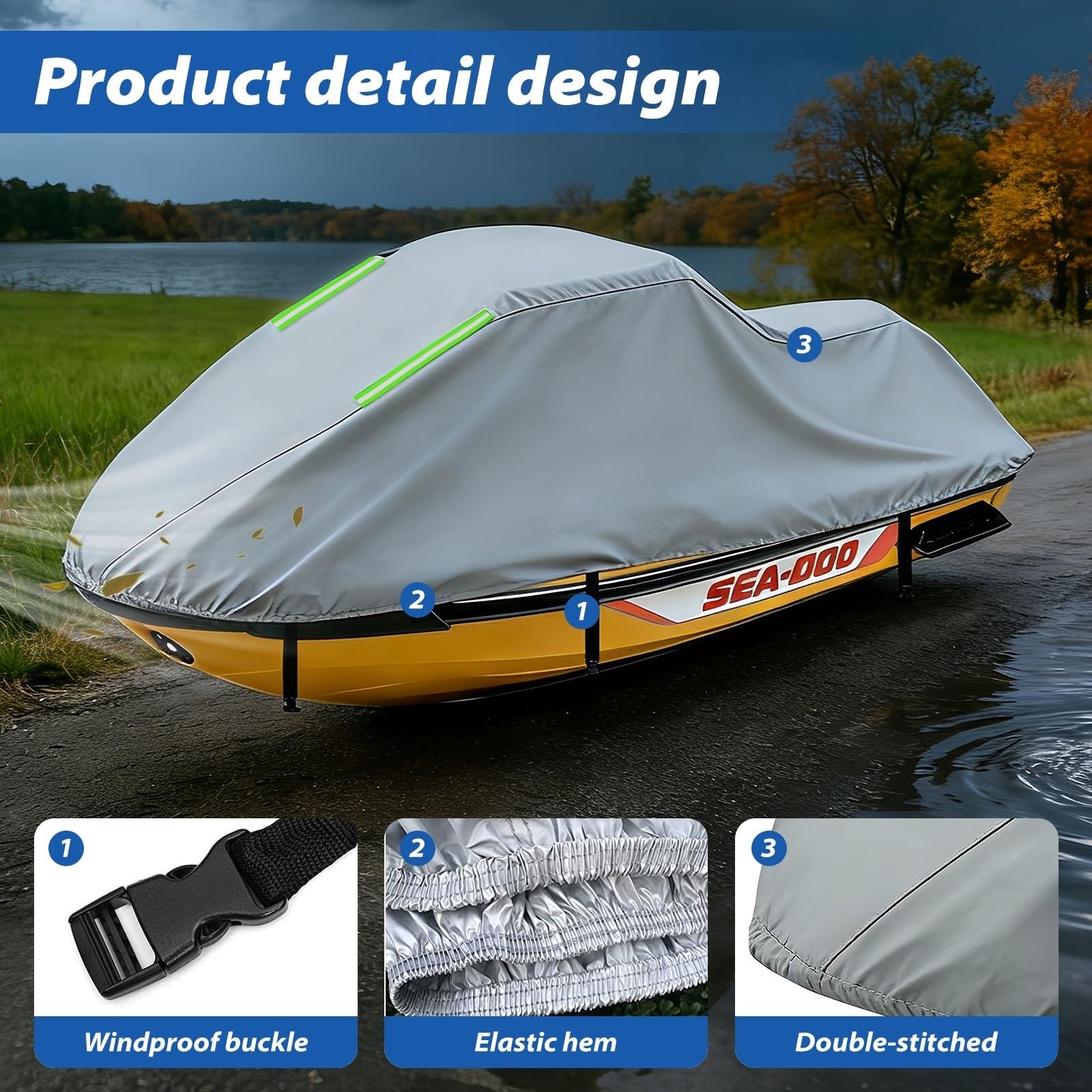Copertura Impermeabile Moto D'acqua Per Sea-Doo Spark 2up (90HP)|Copertura Moto d'Acqua Oxford Anti-UV Esterno|Protezione Durevole Ogni Condizione Meteo|Facile Indossare|3 Fibbie Antivento