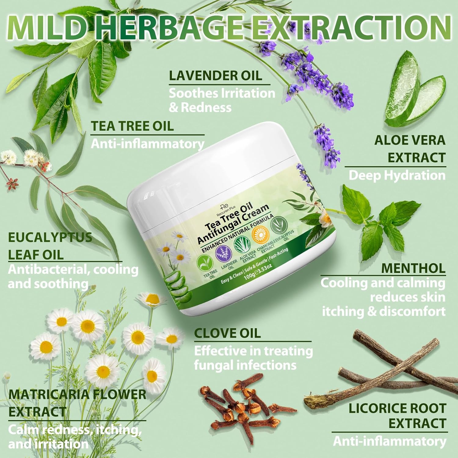Antifungal Cream with Tea Tree Oil – Advanced Herbal Relief for Skin Fungus, Jock Itch, Eczema, Athlete's Foot, Tinea Versicolor, Natural Treatment – 100g - Image 3