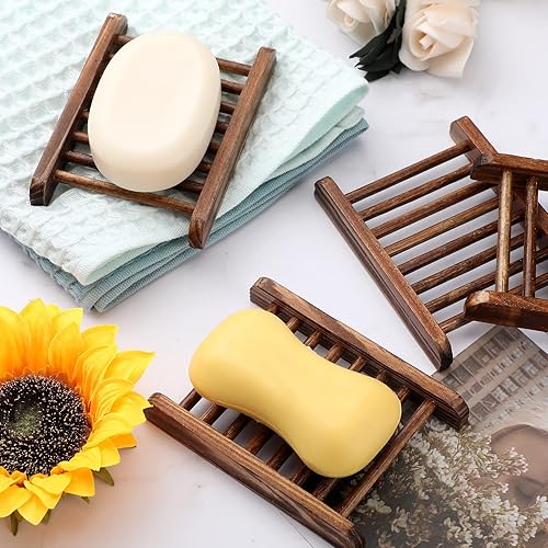 Miniatura 5 de Jabonera de bambú, bandeja de jabón de madera, funda de madera para manualidades, para ducha, rectangular, bañera, ducha, platos, accesorios para