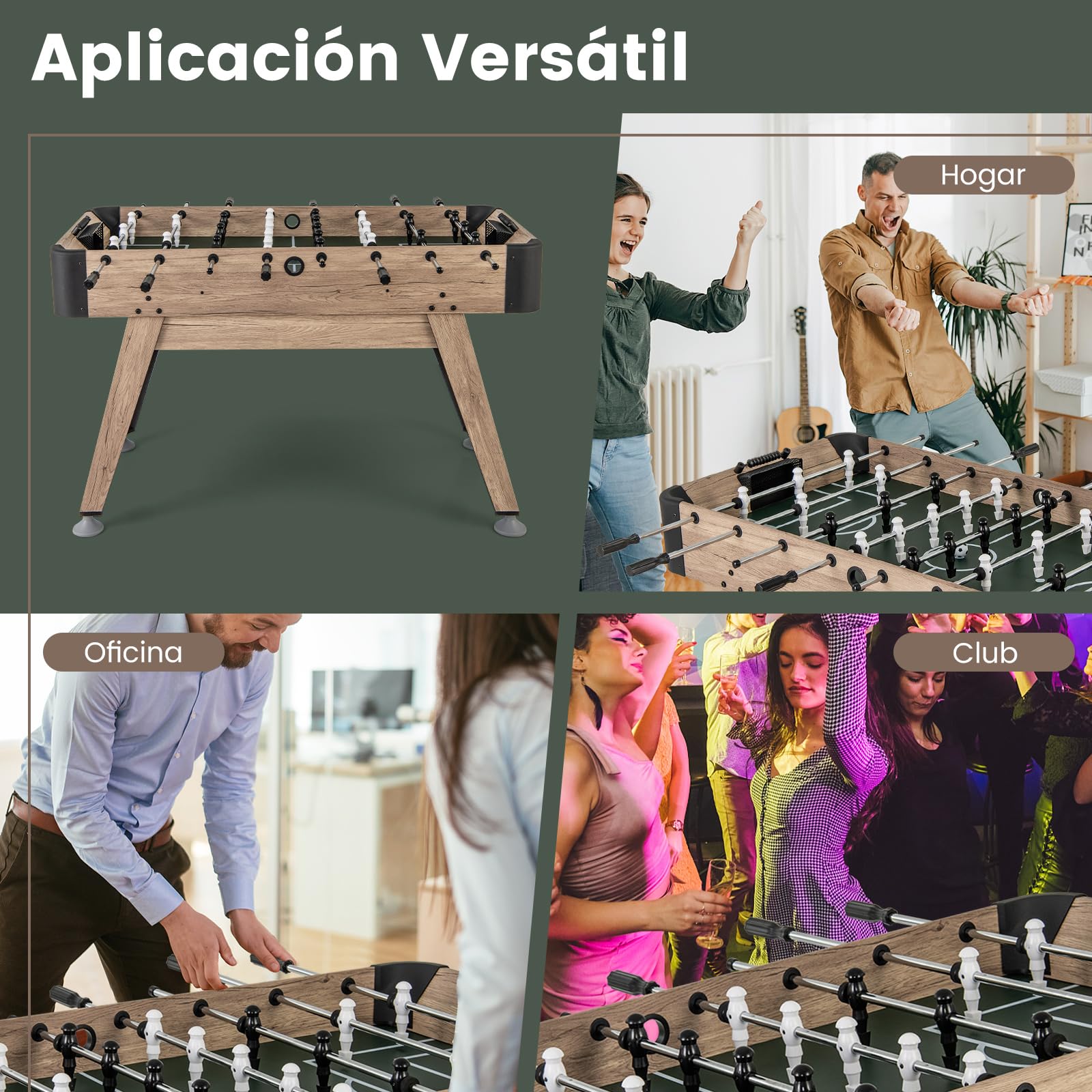 COSTWAY Futbolín de Madera, Mesa de Juego de Fútbol de Arcade con 2 Pelotas y 26 Jugadores, 2 Marcadores de Cuentas, Niveladores de Patas Ajustables para Niños y Adultos, para Sala de Juegos, Fiestas