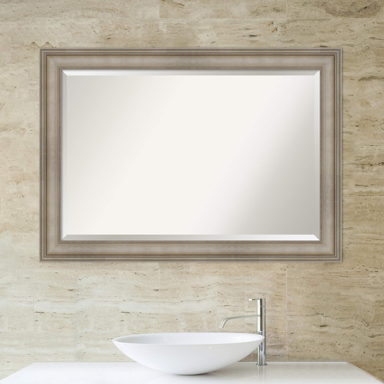 Amanti Art Bathroom Mirror for Over Sink, Vanity Mirror, Wood Frame, Hangs Horizonally or Vertically, Bathroom Wall Decor,Beveled Edge