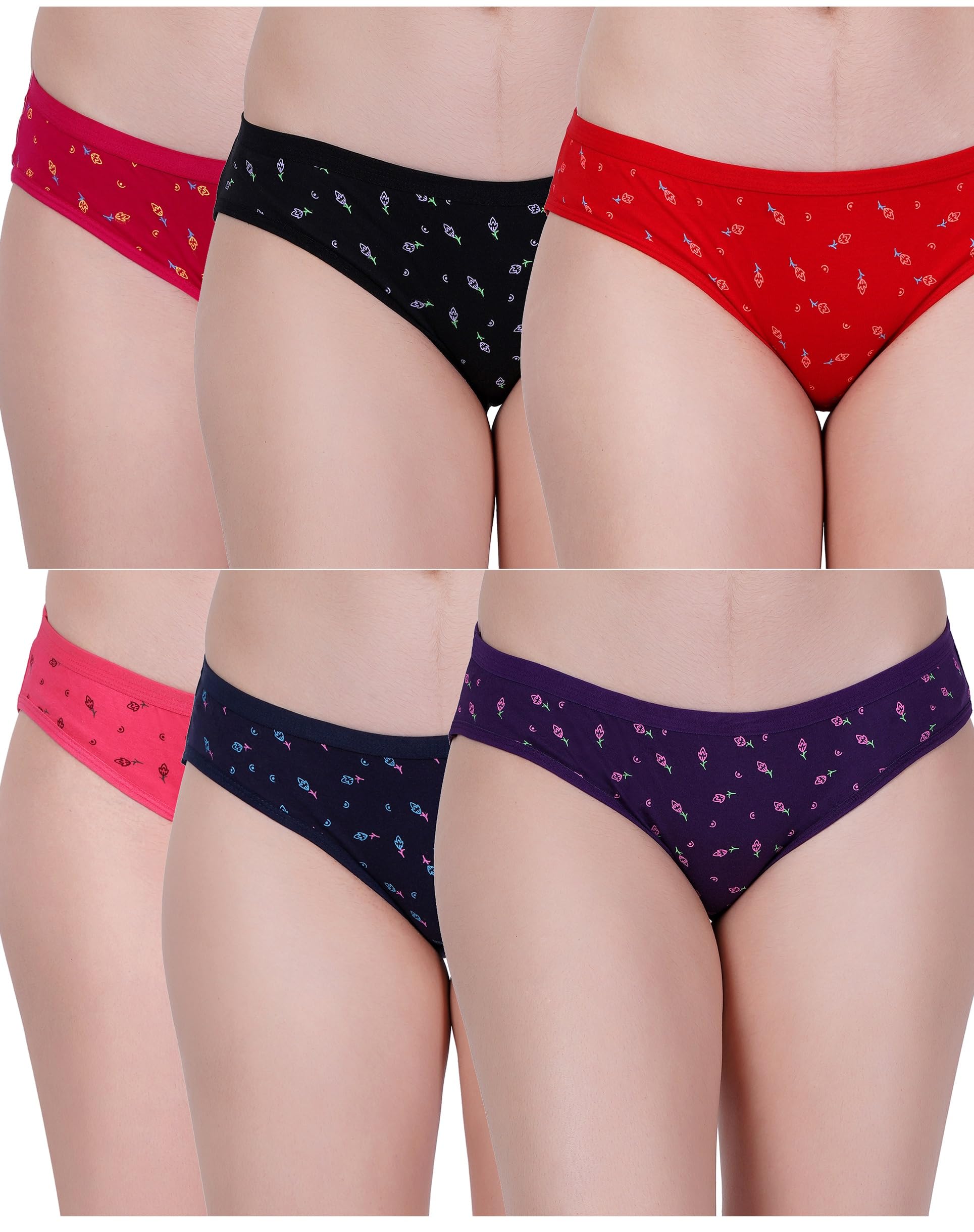Women's Medium Coverage Pure Cotton High Waist Panties with Floral Print Panty for Women & Girls Panty