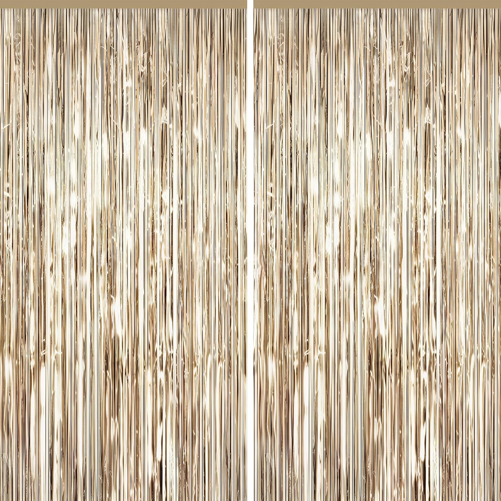 3.2 x 8.3ft Tinsel Curtain Foil Curtain Decorations Metallic Tinsel Door Hanging Foil Flow Silk Streamers Photo Backdrop Decoration for Birthday Wedding Hen Do Wall Streamers (Light-Champagne Gold)