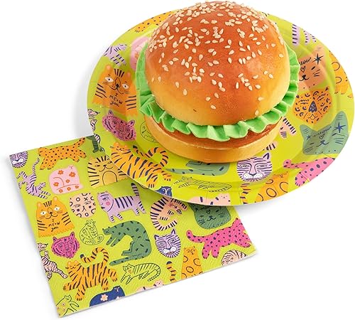 Miniatura 5 de Juego de 48 platos de papel y servilleta de alta calidad para fiesta, tema de gato/gatito, vajilla desechable pesada para cumpleaños de niñas/niños,