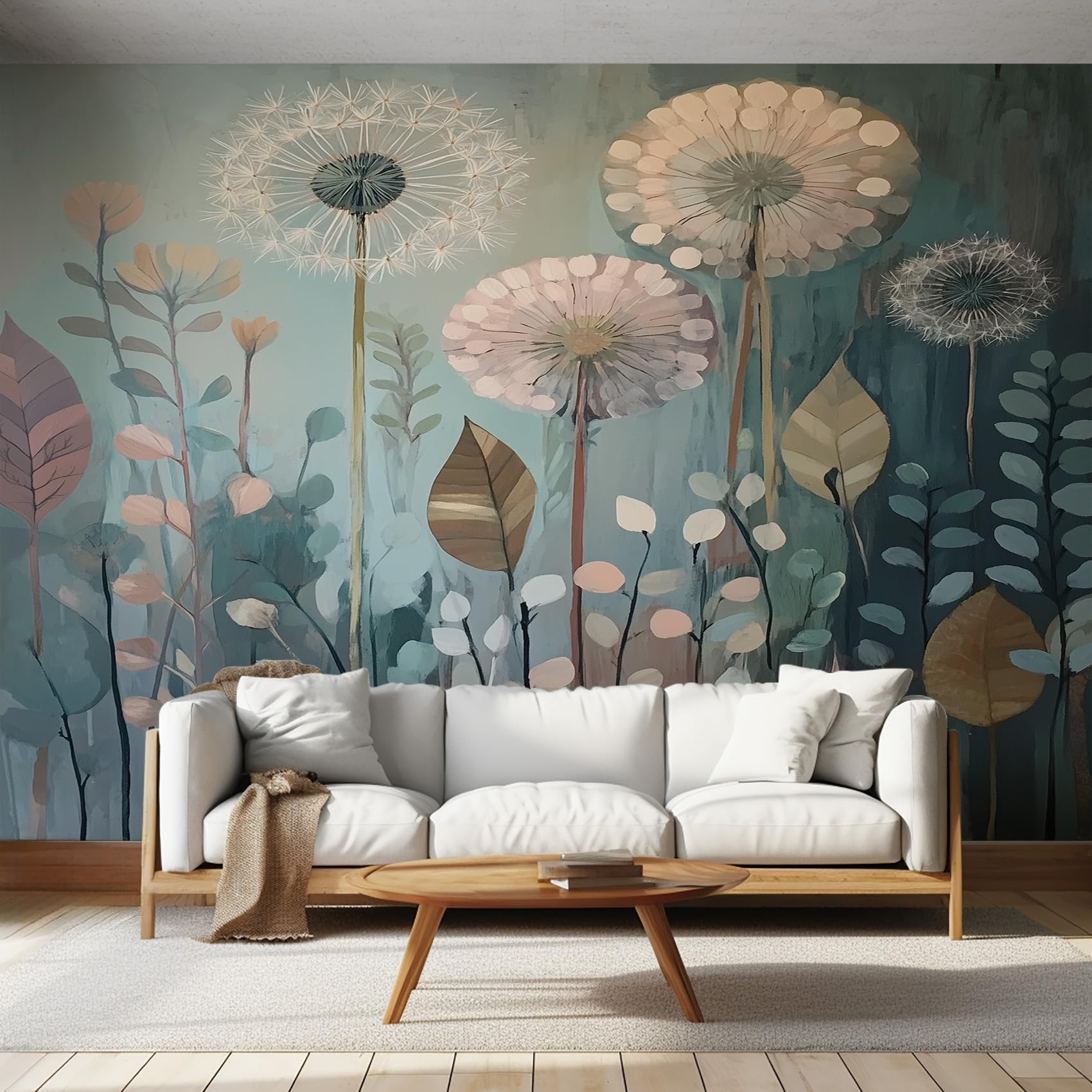 Papier Peint Bleu, Motif Pissenlit Rustique pour Salon, Papier Peint intissé décoratif, Photo pour Chambre d'enfant, Couloir, Salon, Grande fresque Murale 3D 400 x 280 cm