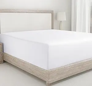Cal King Fitted Sheet White, 100% Cotton 400 Thread Count Sateen, Deep Pocket, Durable Better Than Egyptian Quality, Fitted Sheet Only (California King, White)