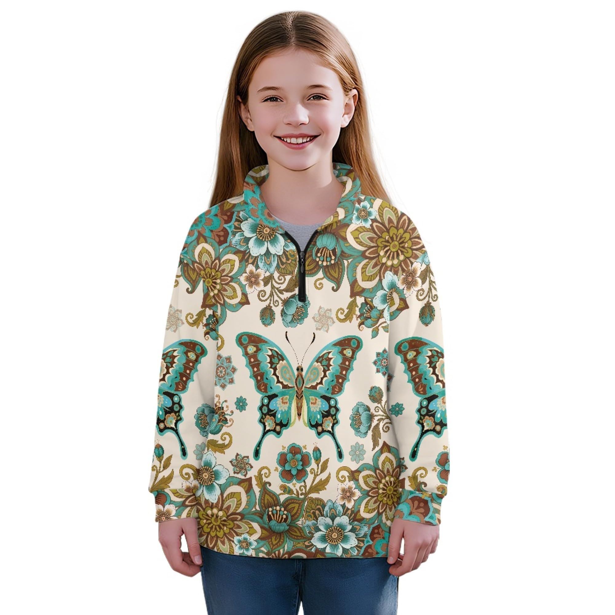AmzPrint Girls' Novelty Quarter Zip Sweatshirt Long Sleeve Pullover Cool Activewear Running Hoodie For Teens Girls