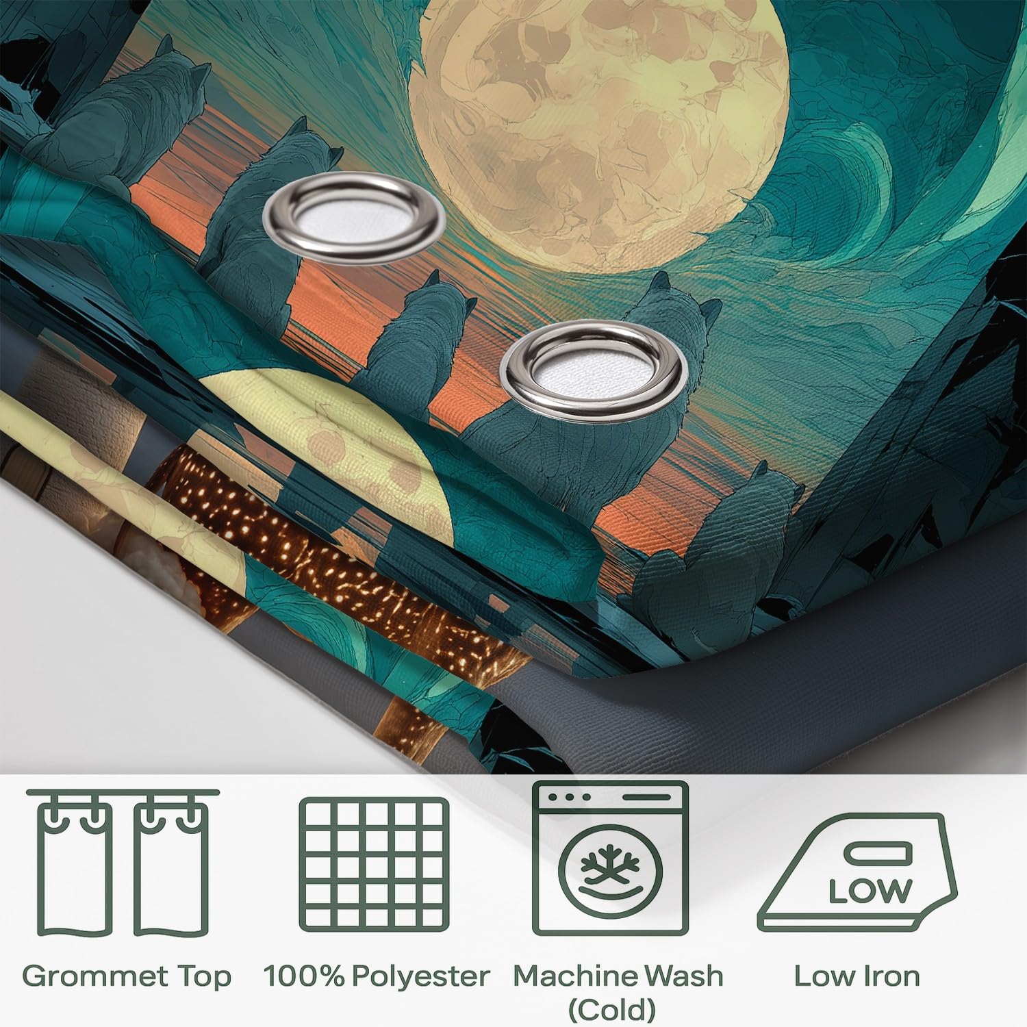 Genérico Anime Zasłony zaciemniające z przelotkami cyjan marzyciel aurora wilk Tenda per home interni Morbide mikrofibra do salonu sypialni 2 sztuki 132 szer. x 160 cm cm
