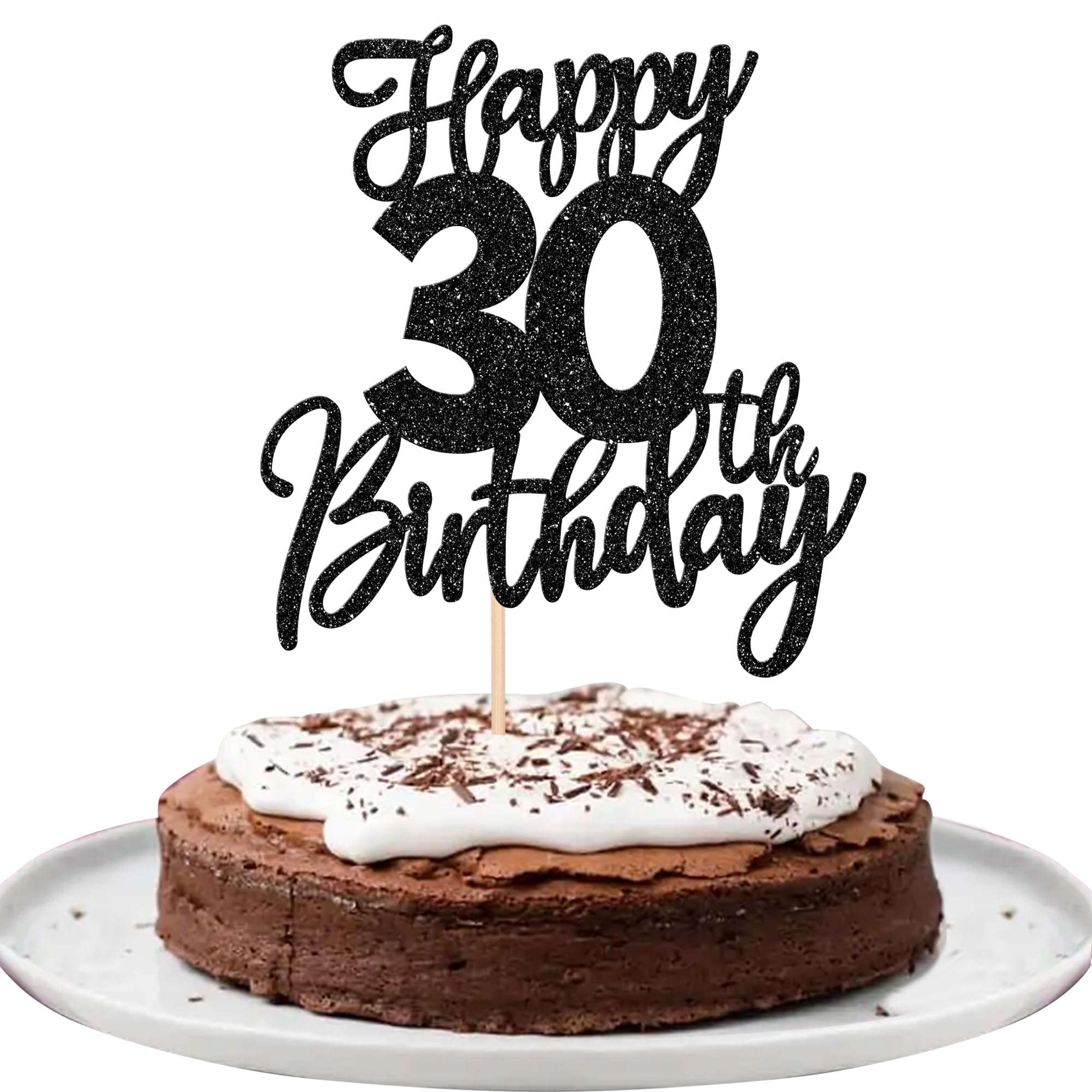 Happy 30th Birthday Cake Topper - 'Cheers To 30 Years' Glitter Cake Pick For 30th Birthday Party Decor