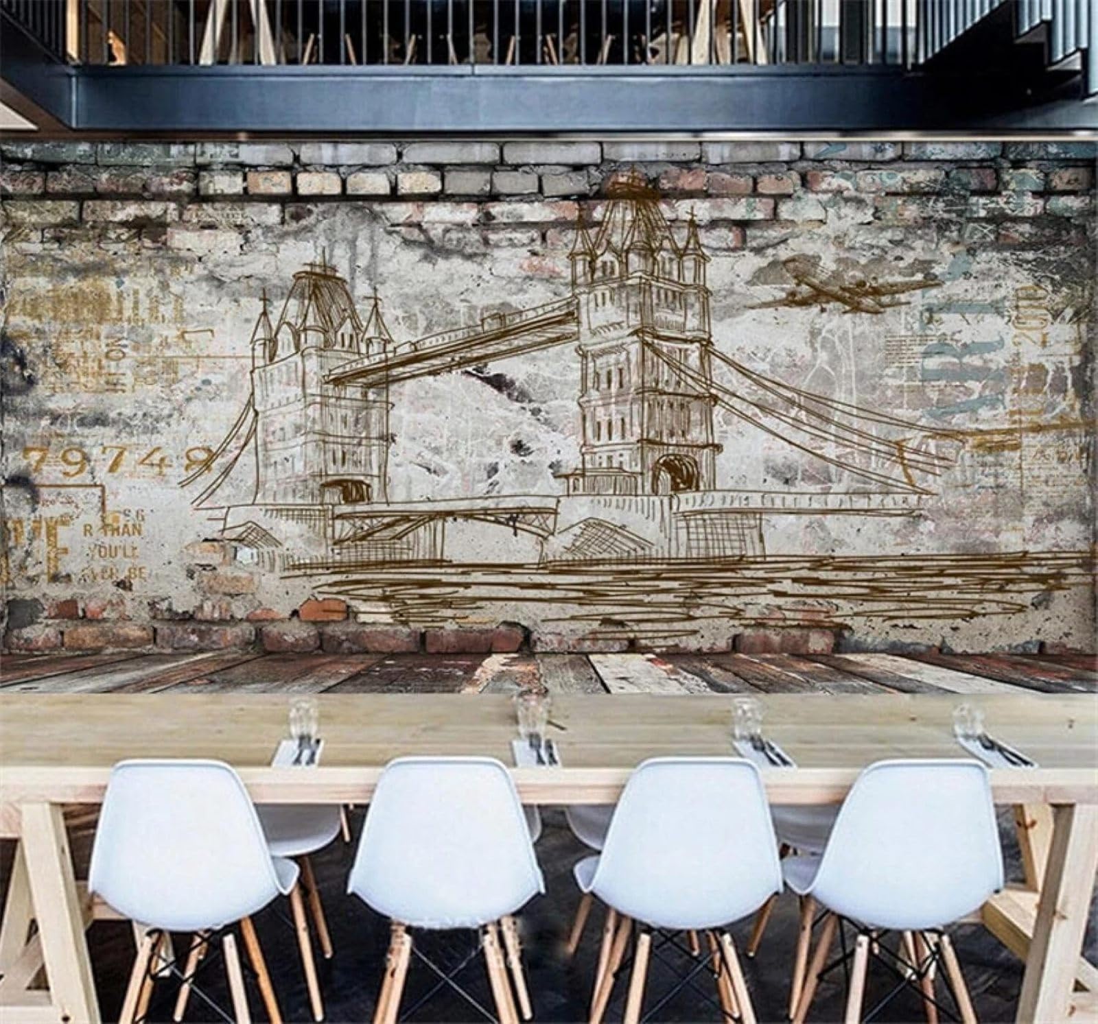 Xlming 200Cm×140Cm(B×H) Vintage Concrete Brick Wall Bridge Restaurant Café 3D Wallpaper Premium Textured Silk Study Dining Living Room Bedroom Sofa Tv Wall Easy Install-200Cm×140Cm