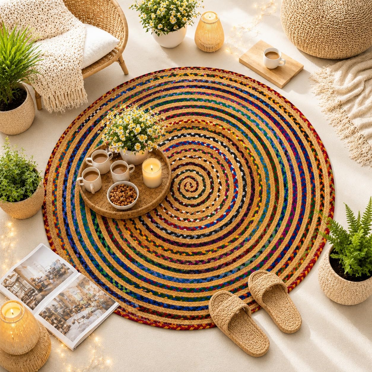 ALV Area Rugs 120X120 CM Round Jute Rugs for Livingroom Bedroom Natural Handmade Farmhouse Kitchen Indoor Outdoor Decorative Mat for Hallway, Entryway Patio Rugs — image 1