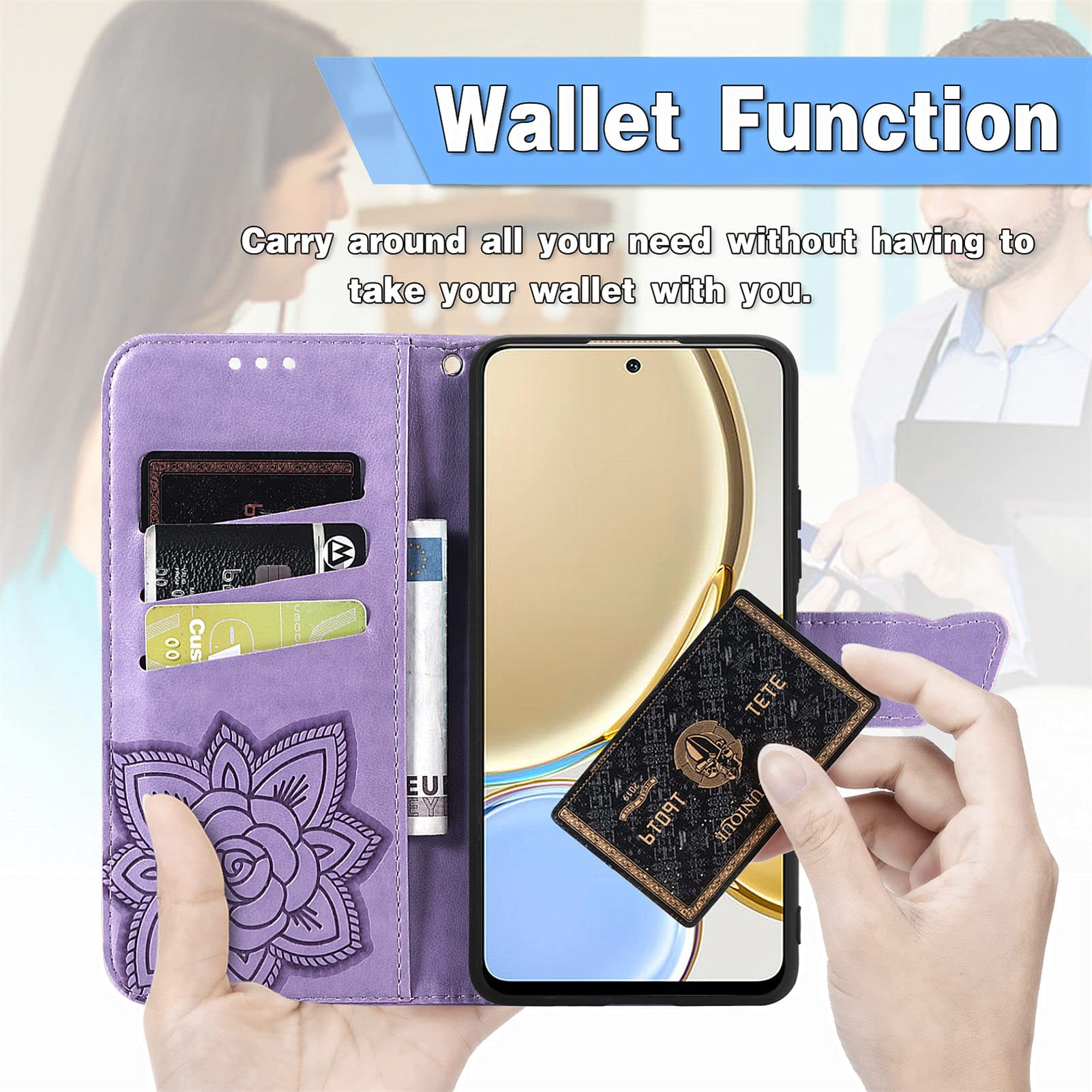 JIUNINE Cover per Honor Magic 4 Lite, Custodia Libro in Pelle Portafoglio Case Flip Antiurto con Disegni di Farfalla [Porta Carte] [Magnetica] [Interno TPU] per Honor Magic4 Lite, Rosa