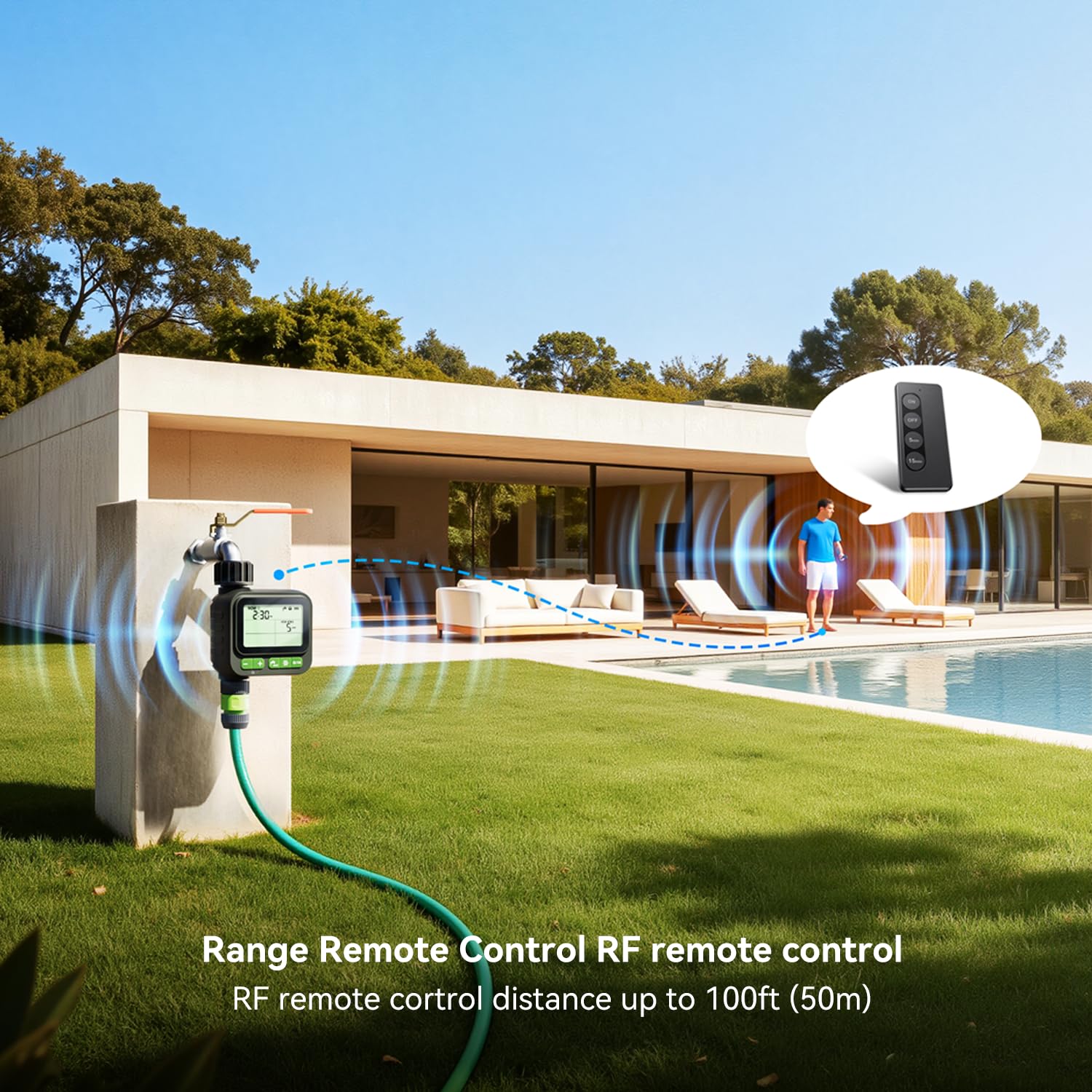 NexusLab - Temporizador de rociadores, 4 programas personalizables, riego por goteo, IP65, impermeable, modo manual de retardo automático de lluvia, bloqueo infantil, temporizador de agua para césped