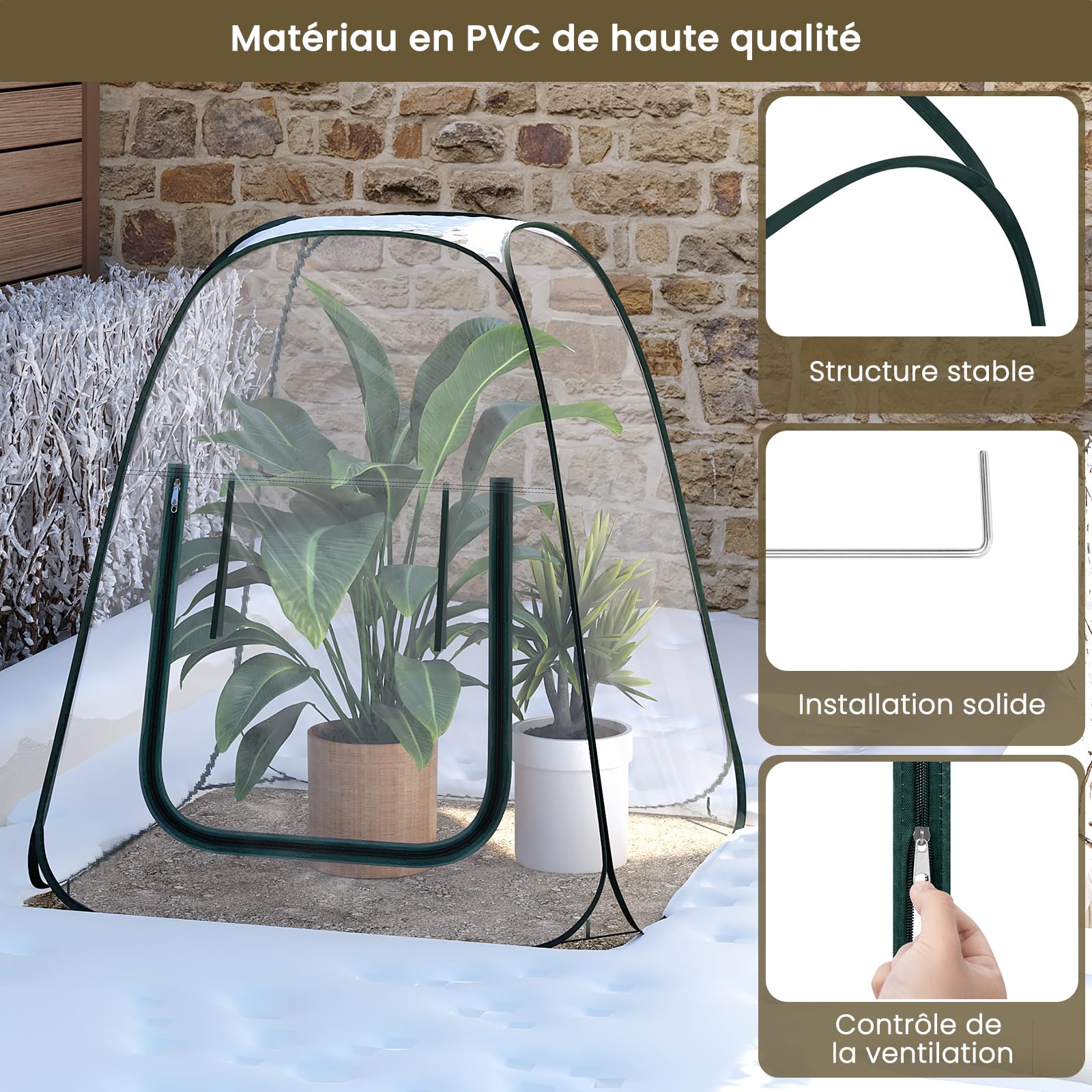 WOLTU Mini-Serre popup, matériau PVC étanche, maintient l'humidité en été et la Chaleur en Hiver, Utilisation en intérieur et en extérieur, 70x70x80 cm, Transparent
