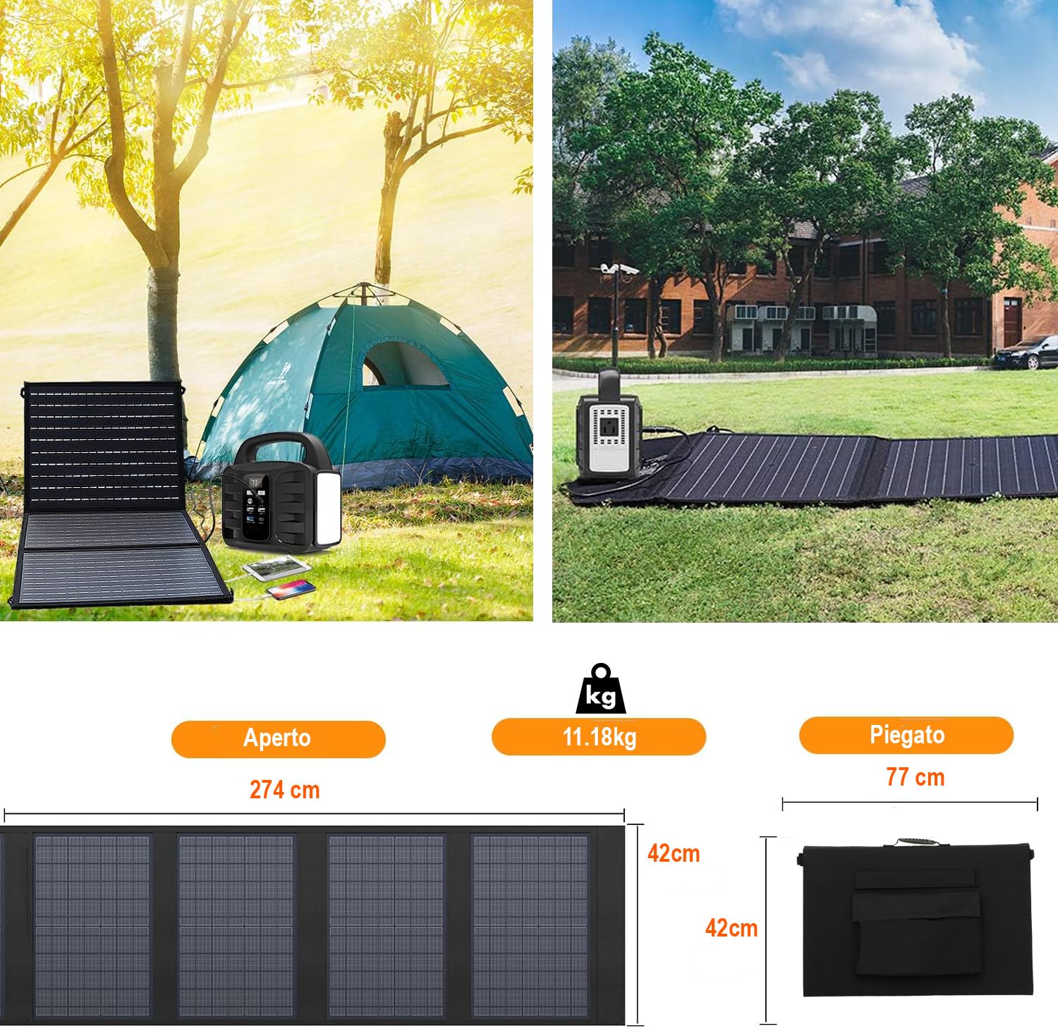 Esolution Pannello Solare Pieghevole 200W 300W Foldable Fotovoltaico Monocristallino ETFE con controller solare 12V 20A, Uscita MC4, IP67 per Auto, Camper, Campeggio, Viaggio, Power Station (300 W)