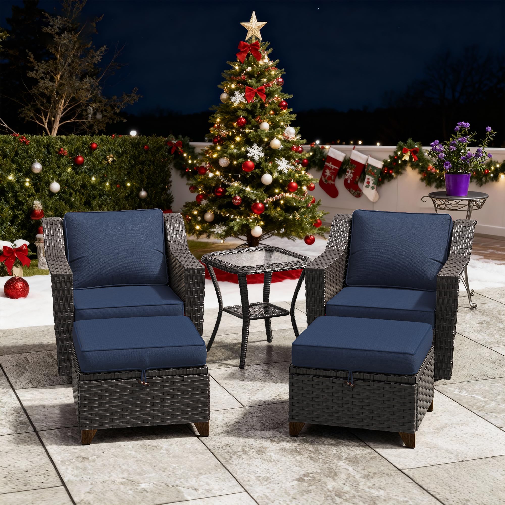 5 Piece Patio Furniture Set, Wicker Outdoor Conversation Set