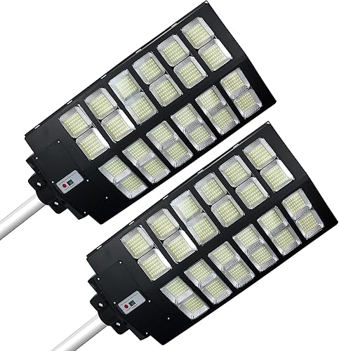 Aqraou Sensor de movimiento de luz solar de calle de 2000 W, 200000 lúmenes, luces solares de estacionamiento del atardecer al amanecer, luces de