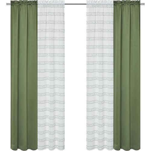 ACHIM 4-Piece Window Curtain Panel Set with Light Filtering & Sheer Curtains - 26" x 84" - Sheer & Room Darkening Drapes for Bedroom & Living Room - Machine Washable - Green