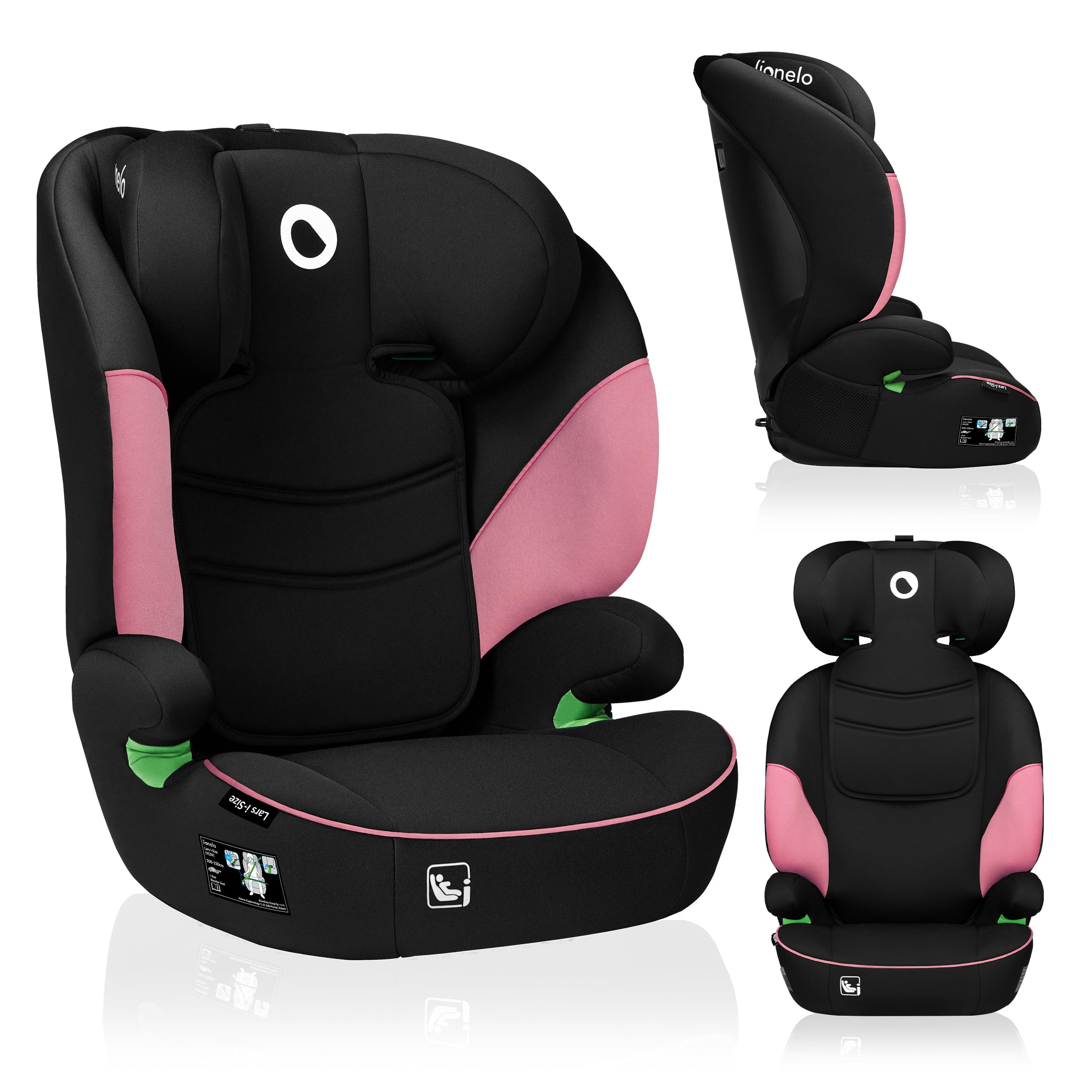Lionelo Lars i-Size Adaptive Child Car Seat, Universal Fit, for Kids 100-150cm/4-12 Years with Wide & Comfortable Seat, One-Hand 10-Step Headrest Adjustment, Latest R129 Standard, Ergonomic Armrests