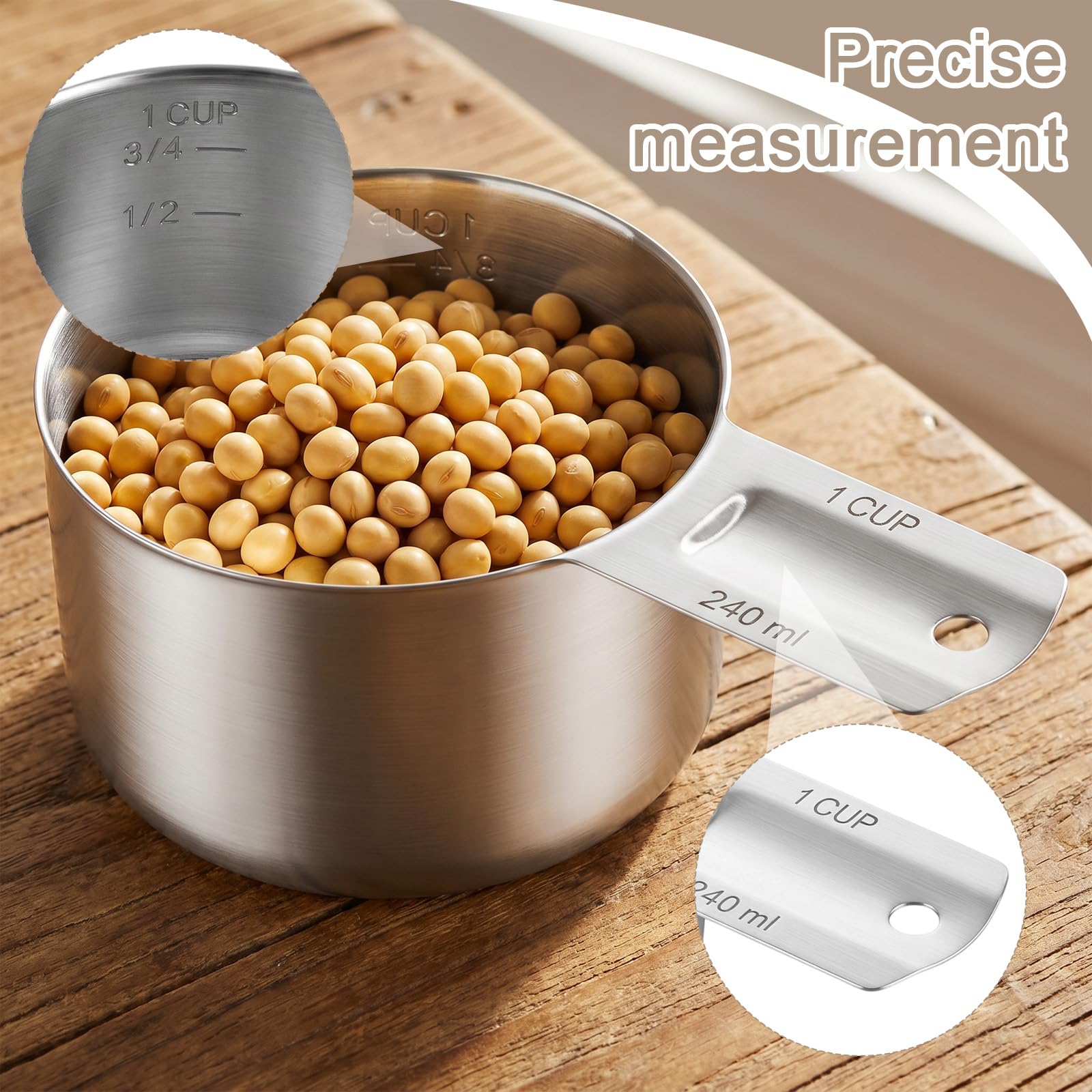Set di 8 misurini in acciaio inox, 240 ml, utensili da cucina resistenti