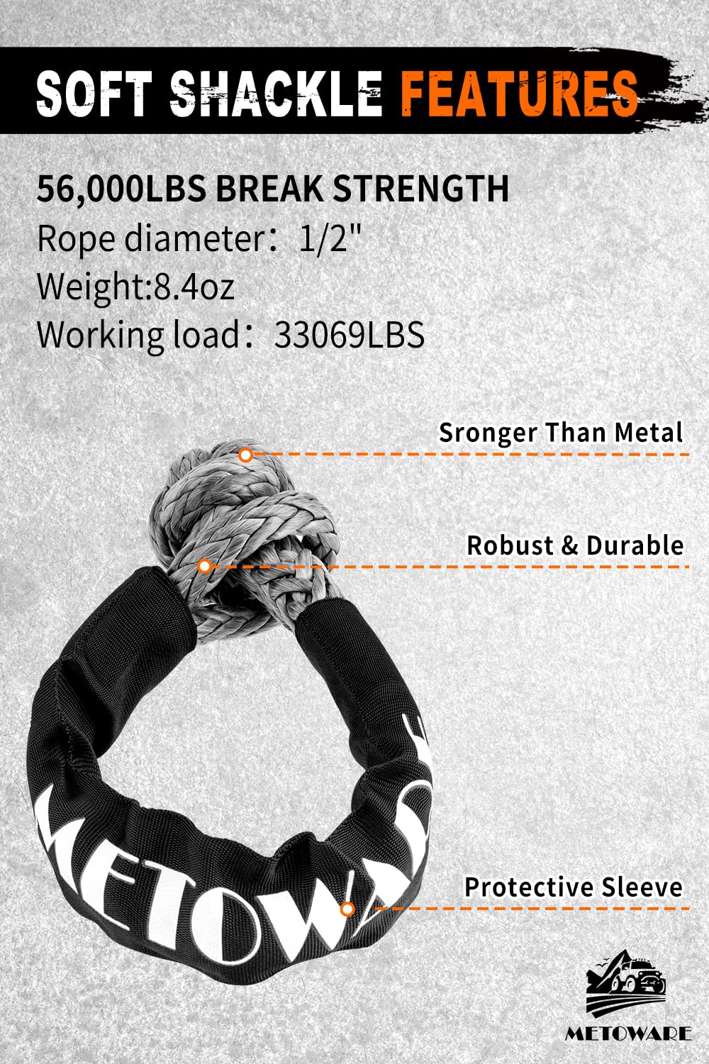 Snapklik.com : METOWARE Kinetic Recovery Rope (1.25 X 30ft) 56,000 LBS